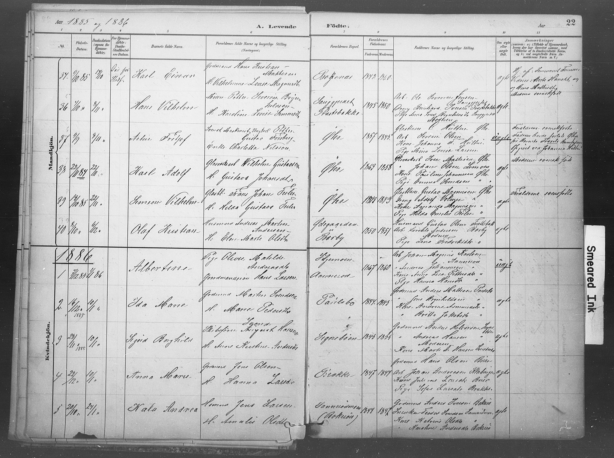 Idd prestekontor Kirkebøker, AV/SAO-A-10911/F/Fb/L0002: Parish register (official) no. II 2, 1882-1923, p. 22