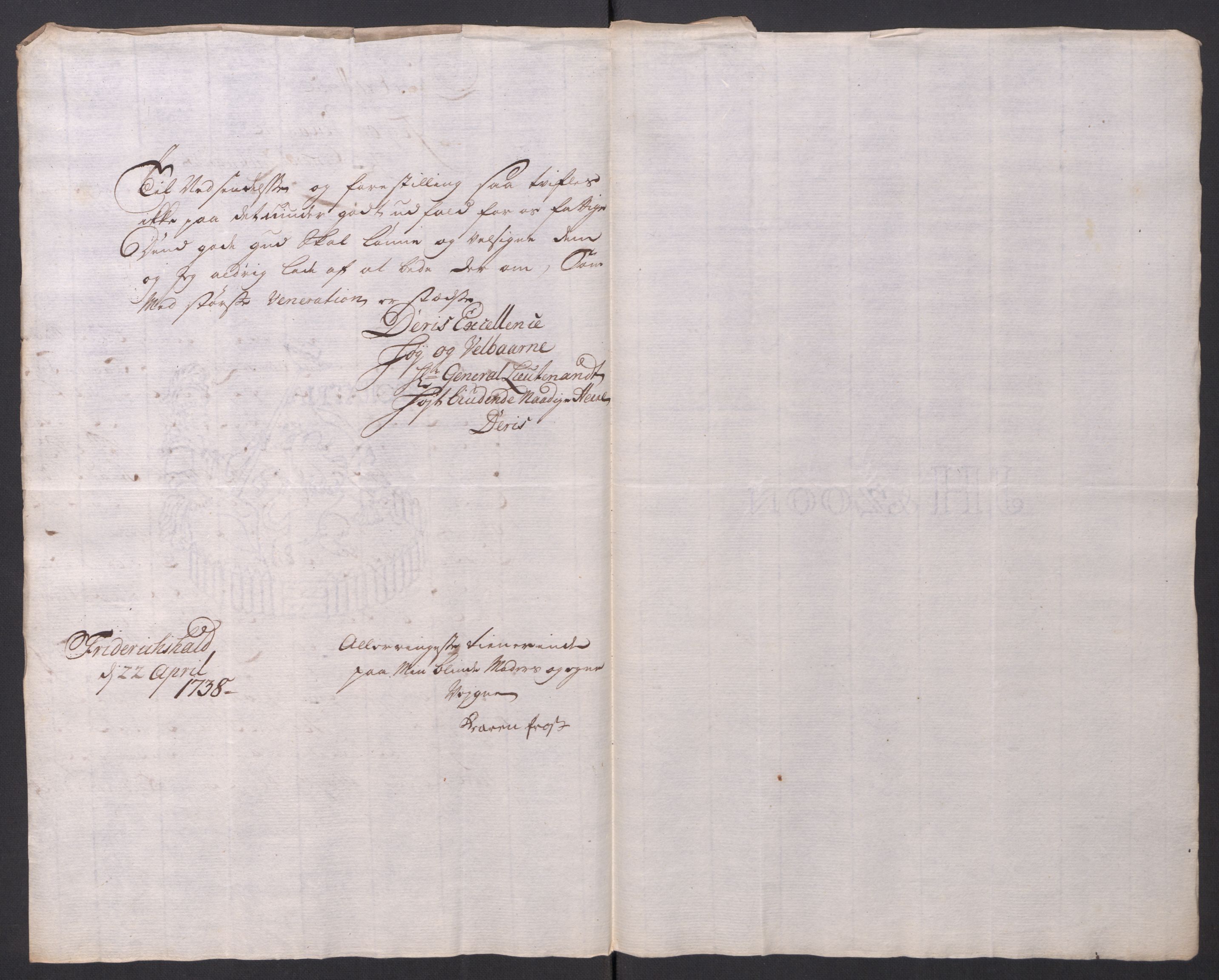 Kommanderende general (KG I) med Det norske krigsdirektorium, AV/RA-EA-5419/D/L0154: Fredriksten festning: Brev, inventarfortegnelser og regnskapsekstrakter, 1730-1739, p. 605