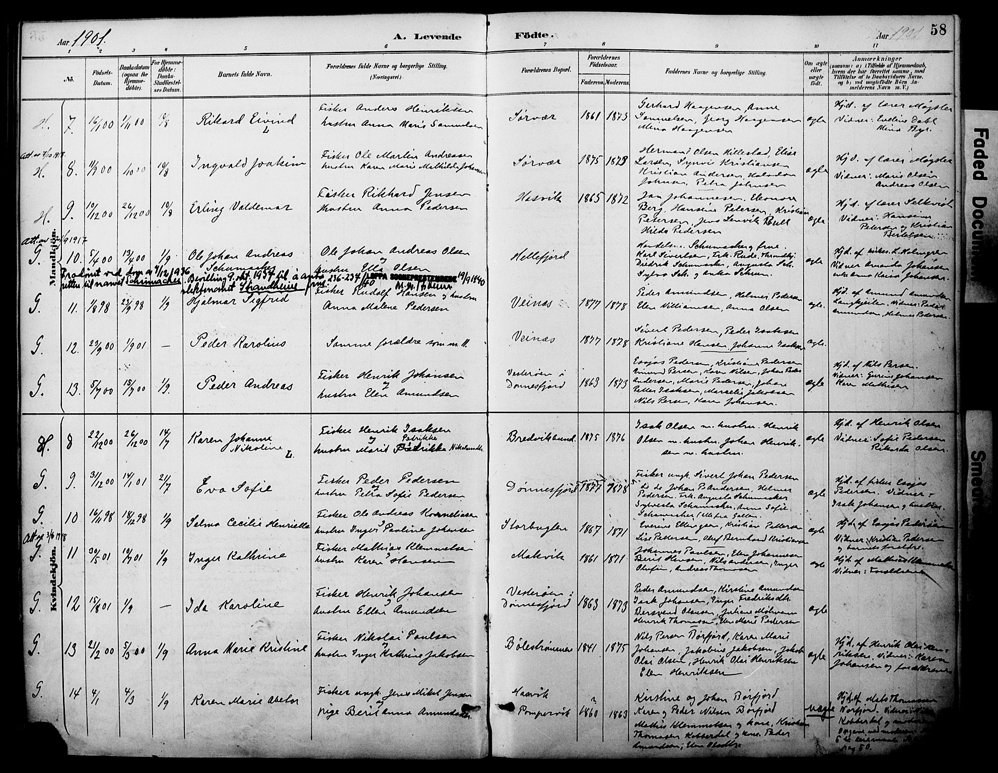 Loppa sokneprestkontor, AV/SATØ-S-1339/H/Ha/L0008kirke: Parish register (official) no. 8, 1889-1907, p. 58