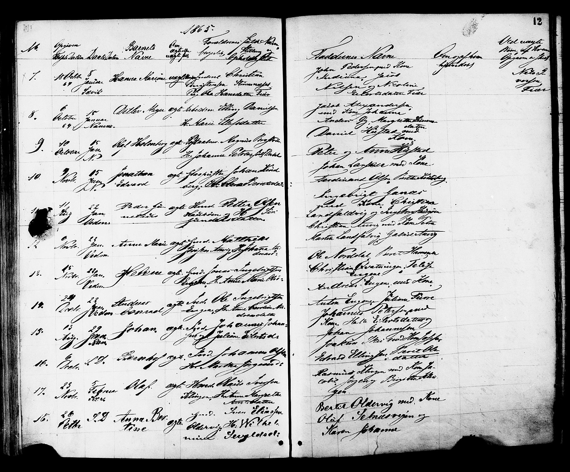 Ministerialprotokoller, klokkerbøker og fødselsregistre - Nord-Trøndelag, SAT/A-1458/764/L0553: Parish register (official) no. 764A08, 1858-1880, p. 12
