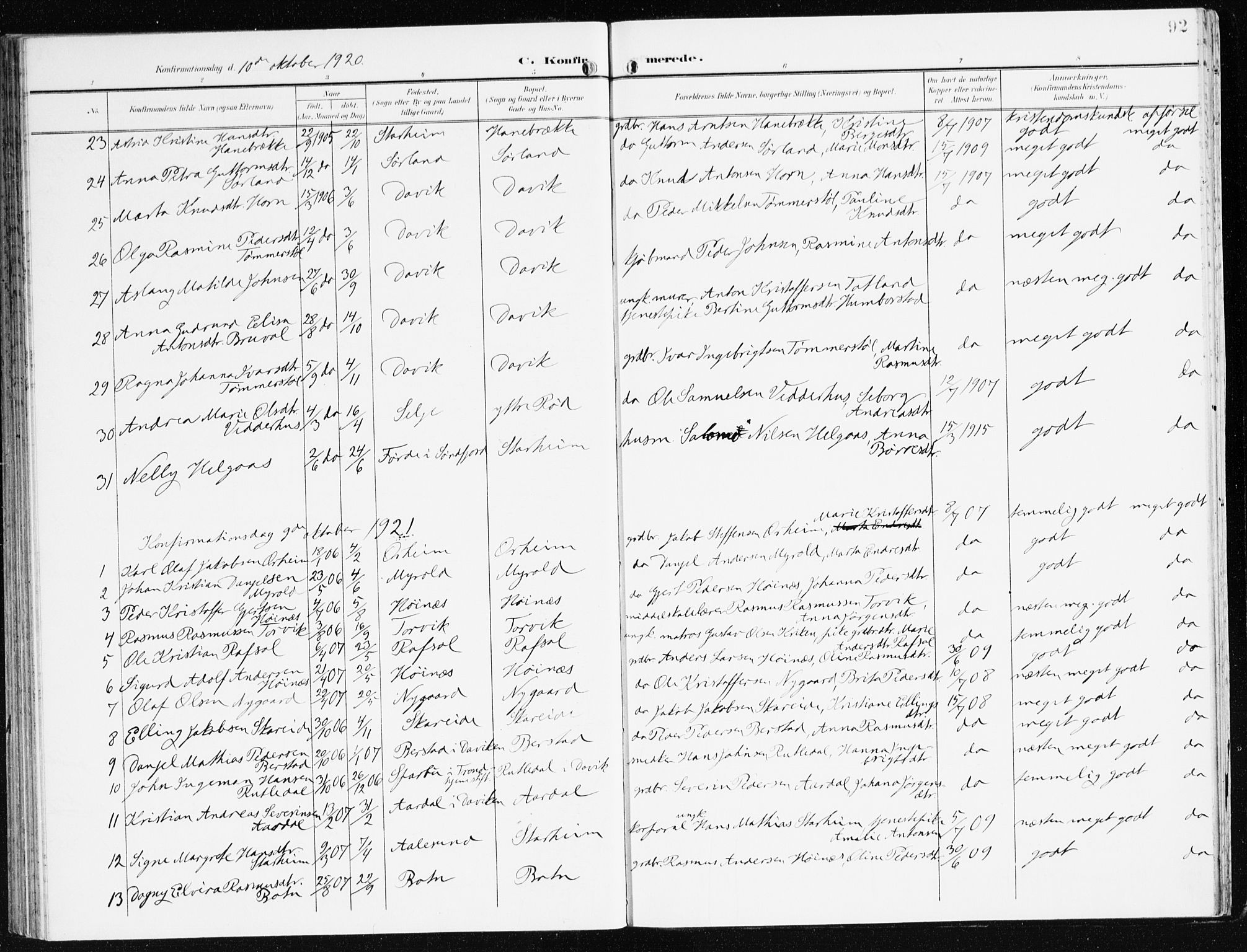 Eid sokneprestembete, SAB/A-82301/H/Haa/Haac/L0002: Parish register (official) no. C 2, 1899-1927, p. 92