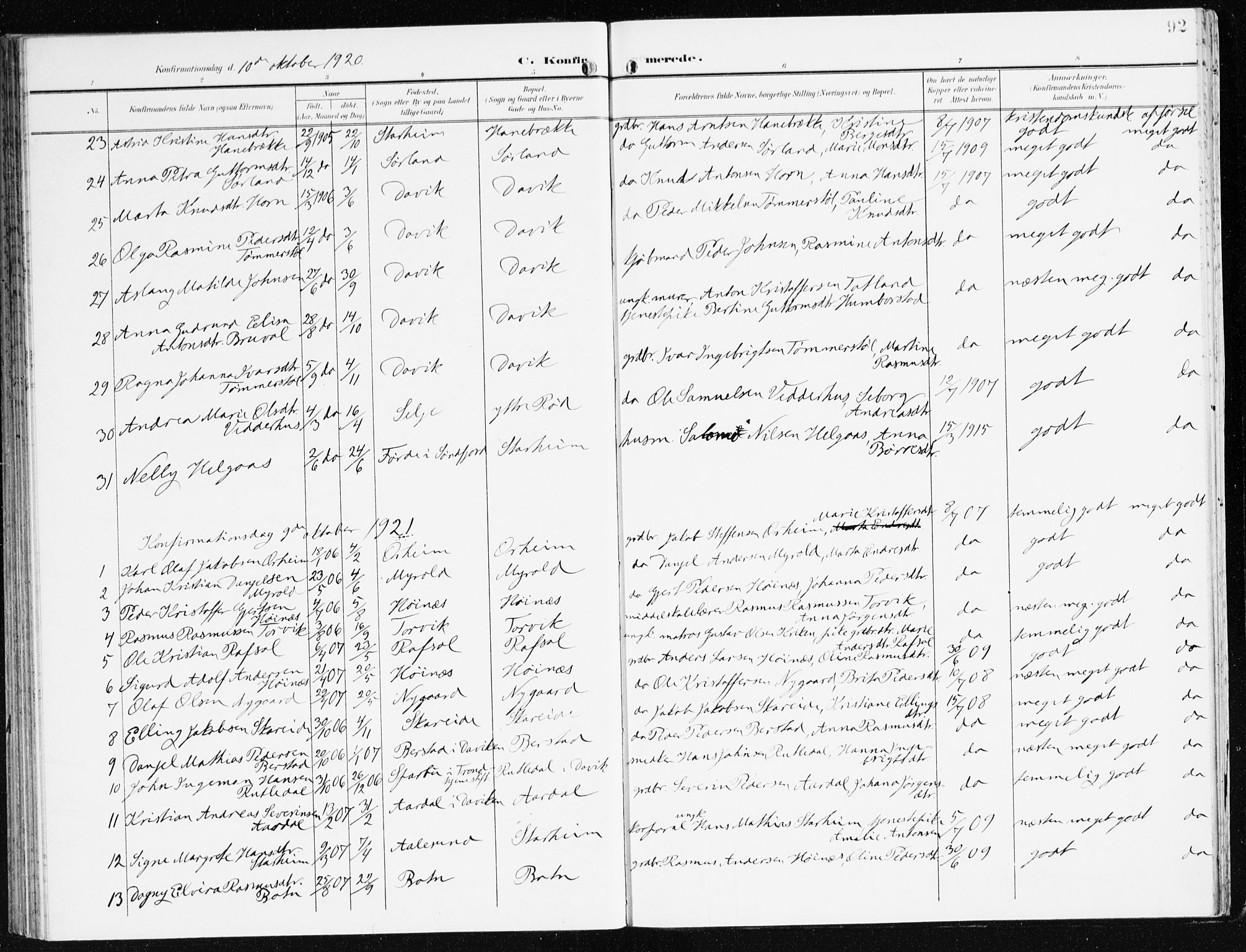 Eid sokneprestembete, AV/SAB-A-82301/H/Haa/Haac/L0002: Parish register (official) no. C 2, 1899-1927, p. 92