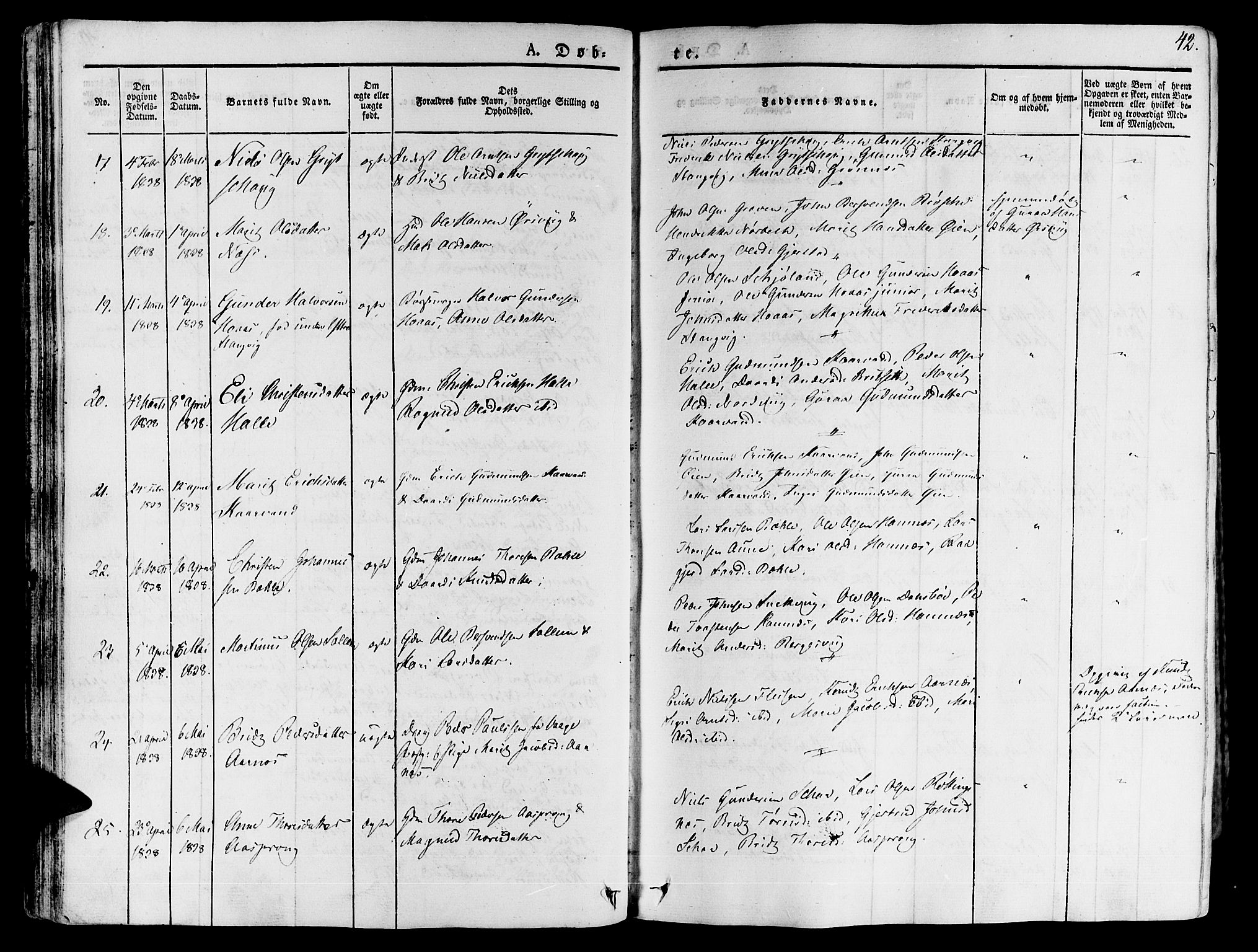 Ministerialprotokoller, klokkerbøker og fødselsregistre - Møre og Romsdal, AV/SAT-A-1454/592/L1024: Parish register (official) no. 592A03 /1, 1831-1849, p. 42