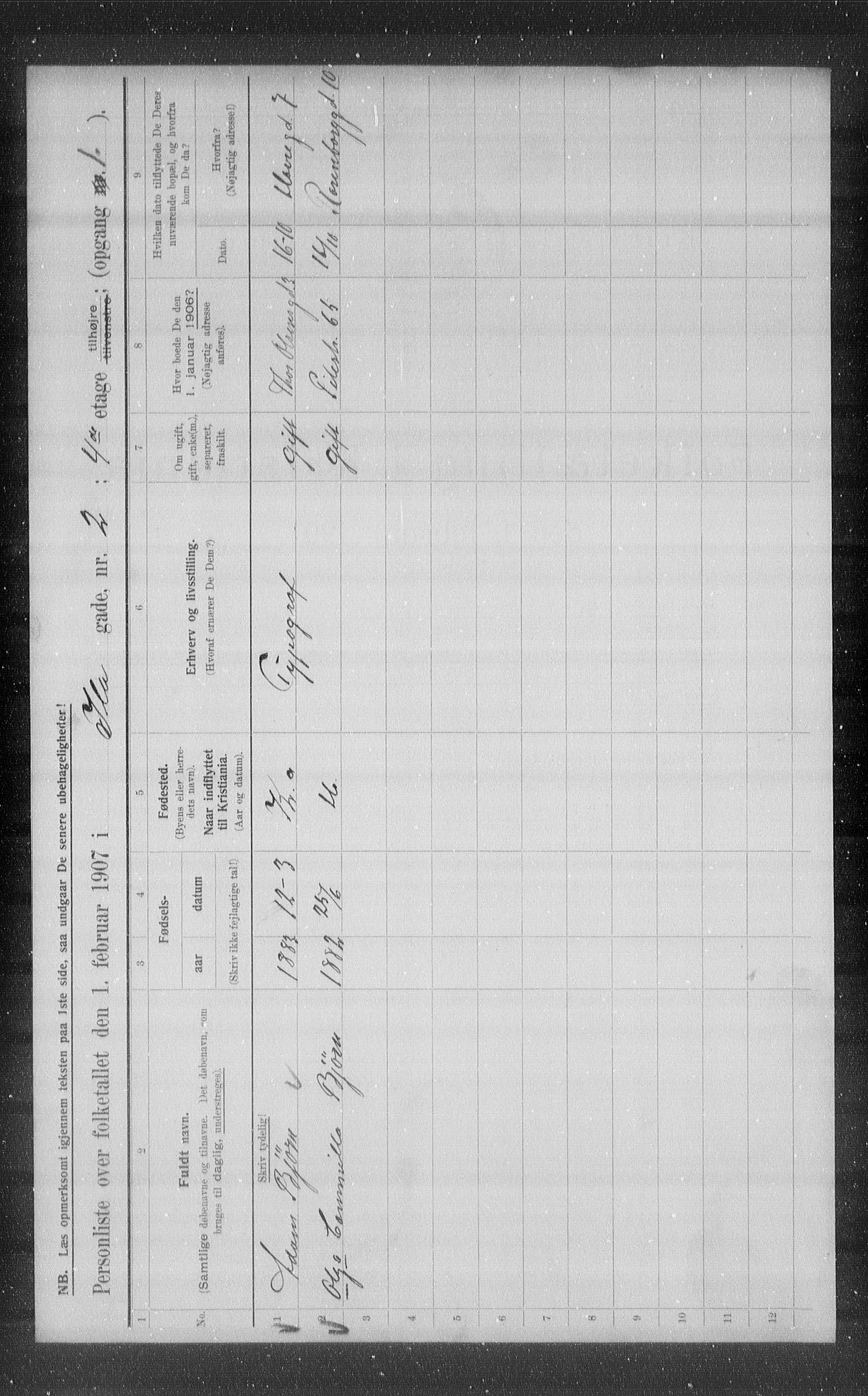 OBA, Municipal Census 1907 for Kristiania, 1907, p. 22156