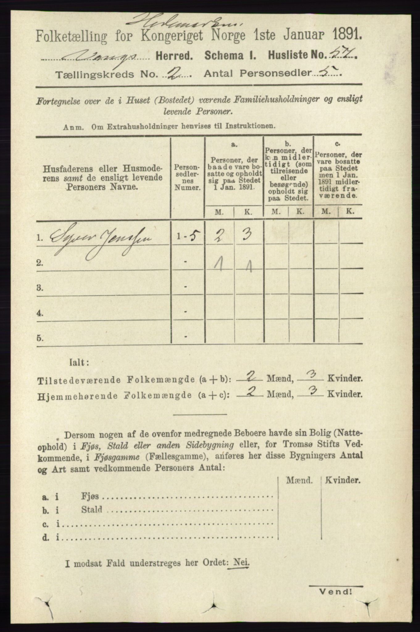 RA, 1891 census for 0414 Vang, 1891, p. 987