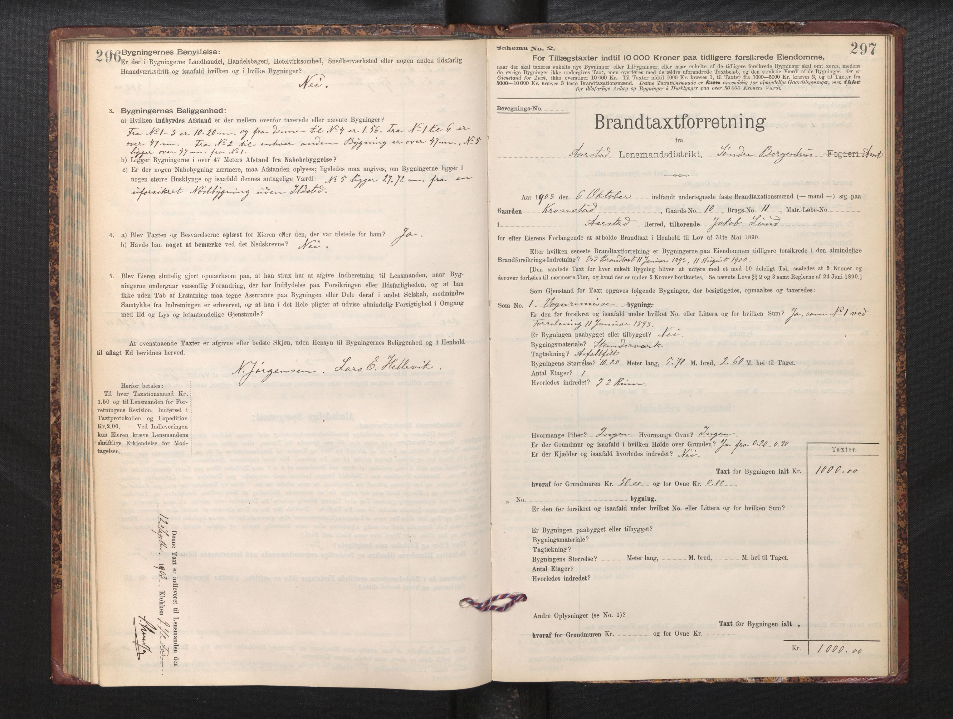 Lensmannen i Årstad, SAB/A-36201/0012/L0012: Branntakstprotokoll,skjematakst, 1898-1906, p. 296-297