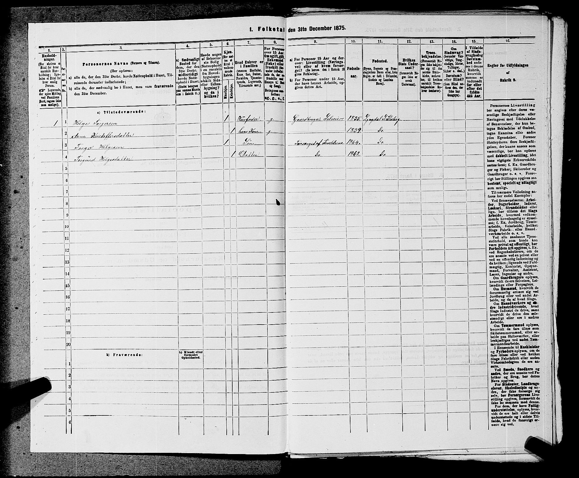 SAKO, 1875 census for 0631P Flesberg, 1875, p. 461