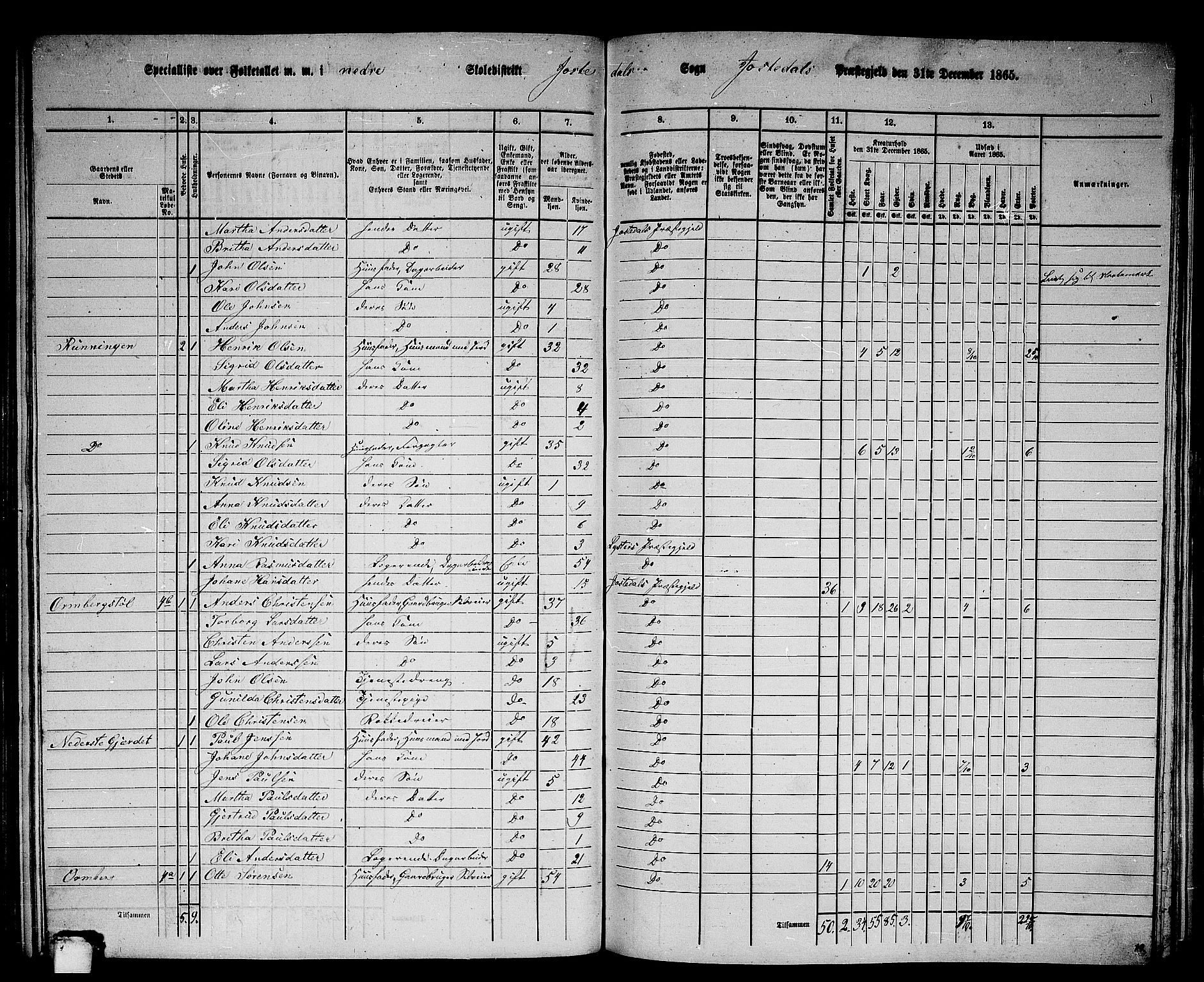 RA, 1865 census for Jostedal, 1865, p. 15