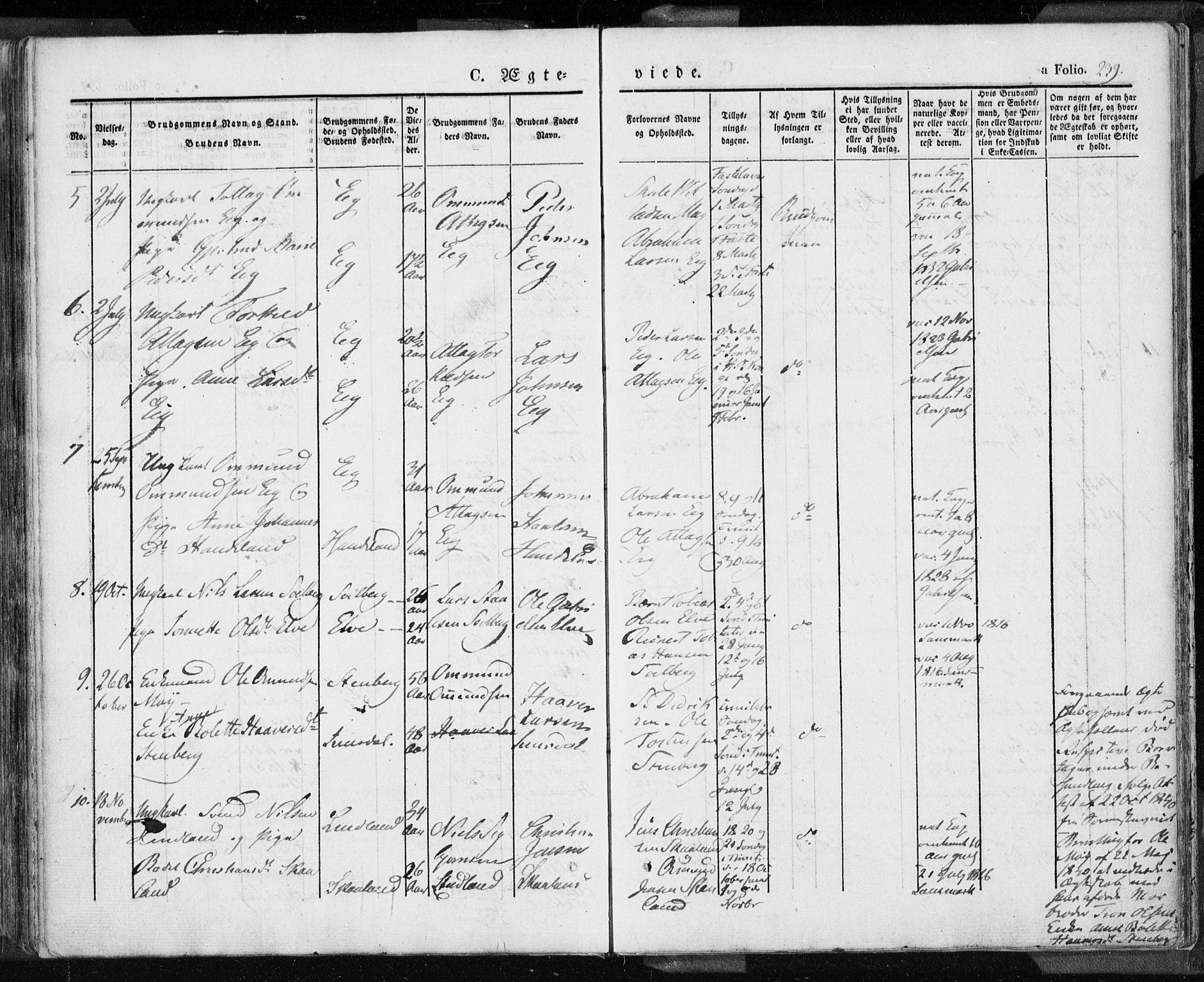 Lund sokneprestkontor, SAST/A-101809/S06/L0007: Parish register (official) no. A 7.1, 1833-1854, p. 239