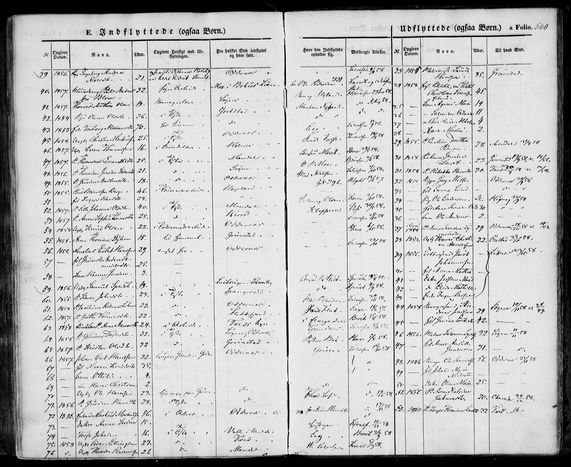 Kristiansand domprosti, SAK/1112-0006/F/Fa/L0014: Parish register (official) no. A 14, 1852-1867, p. 560