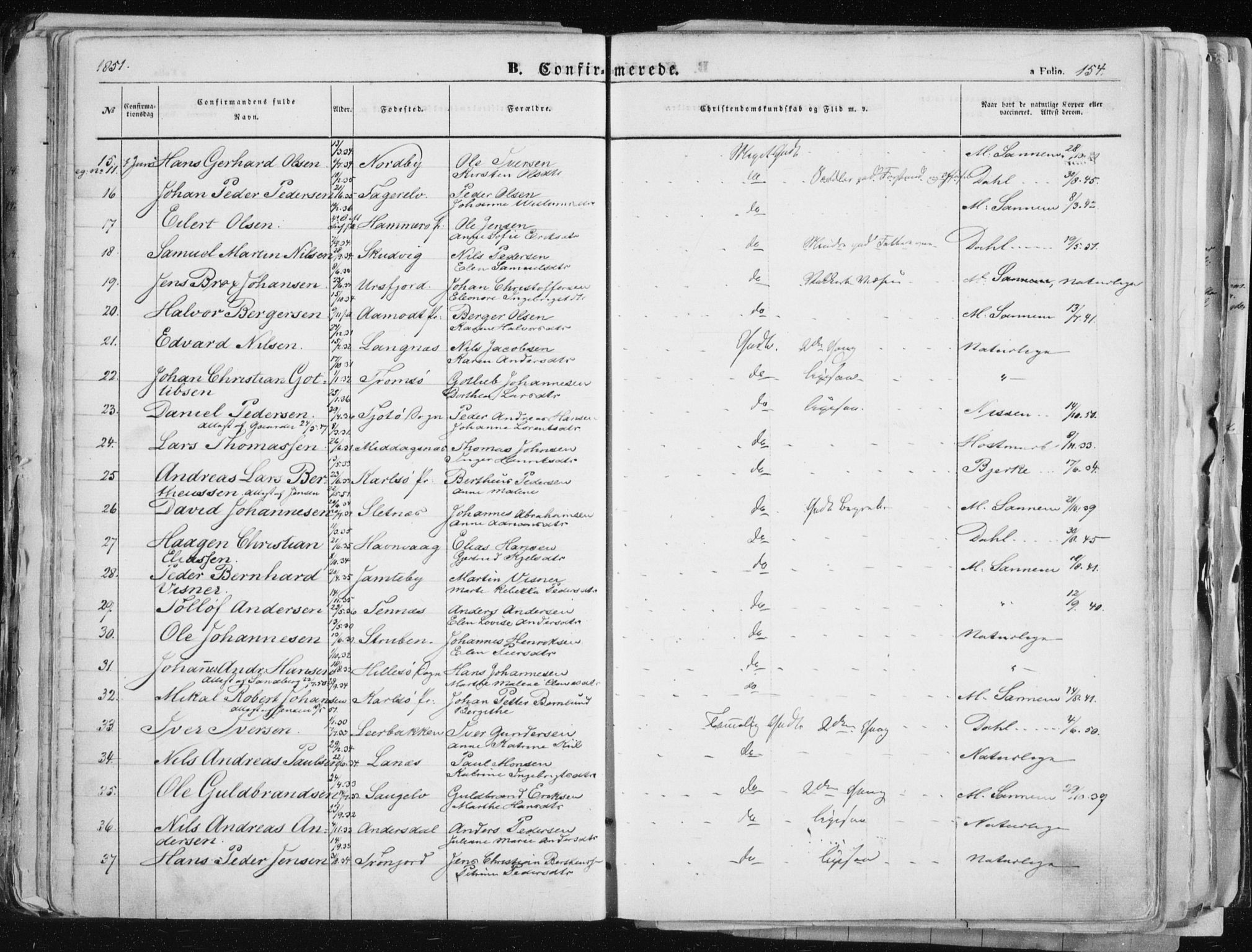 Tromsø sokneprestkontor/stiftsprosti/domprosti, SATØ/S-1343/G/Ga/L0010kirke: Parish register (official) no. 10, 1848-1855, p. 154