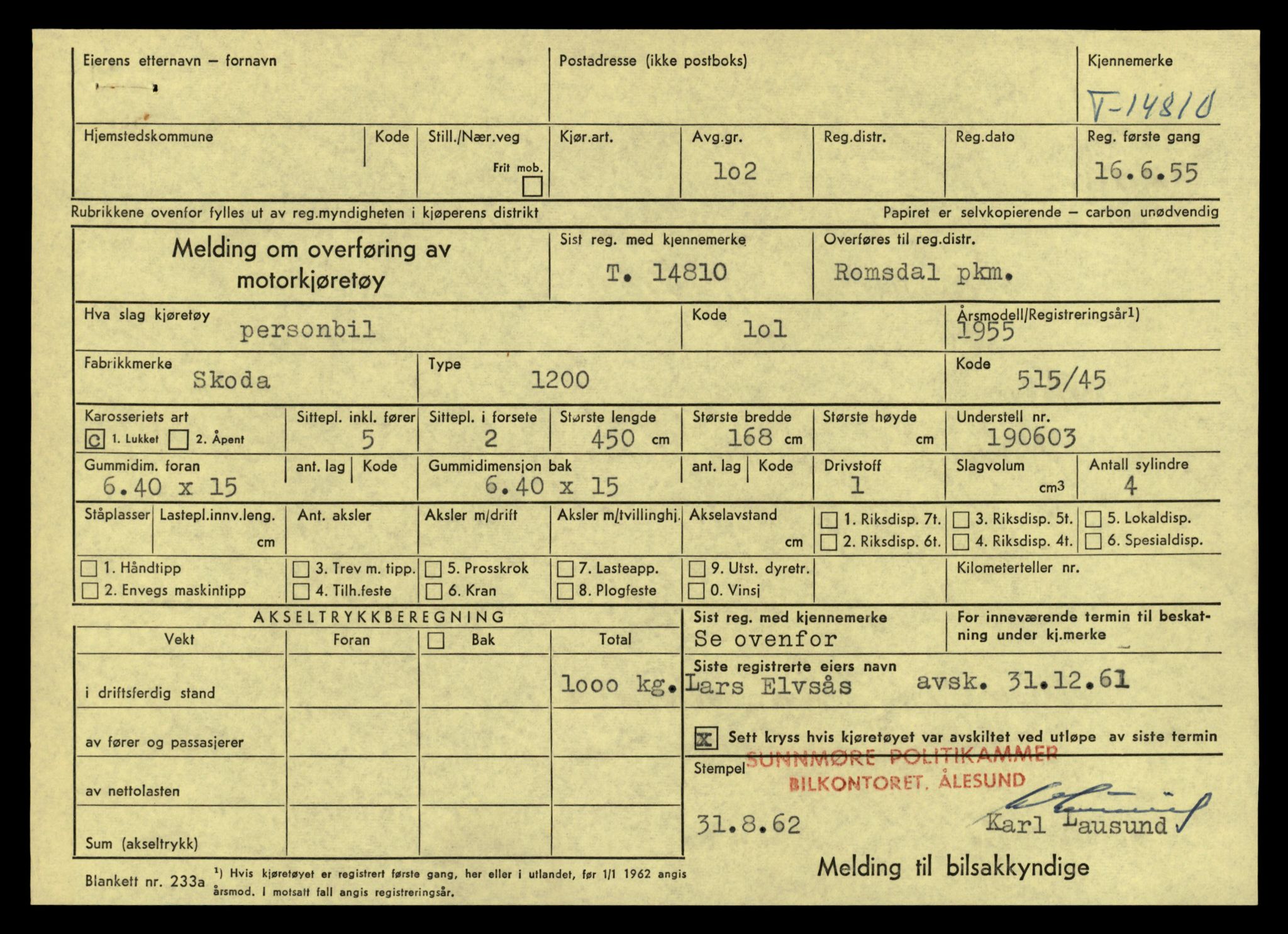 Møre og Romsdal vegkontor - Ålesund trafikkstasjon, AV/SAT-A-4099/F/Fe/L0048: Registreringskort for kjøretøy T 14721 - T 14863, 1927-1998, p. 1957