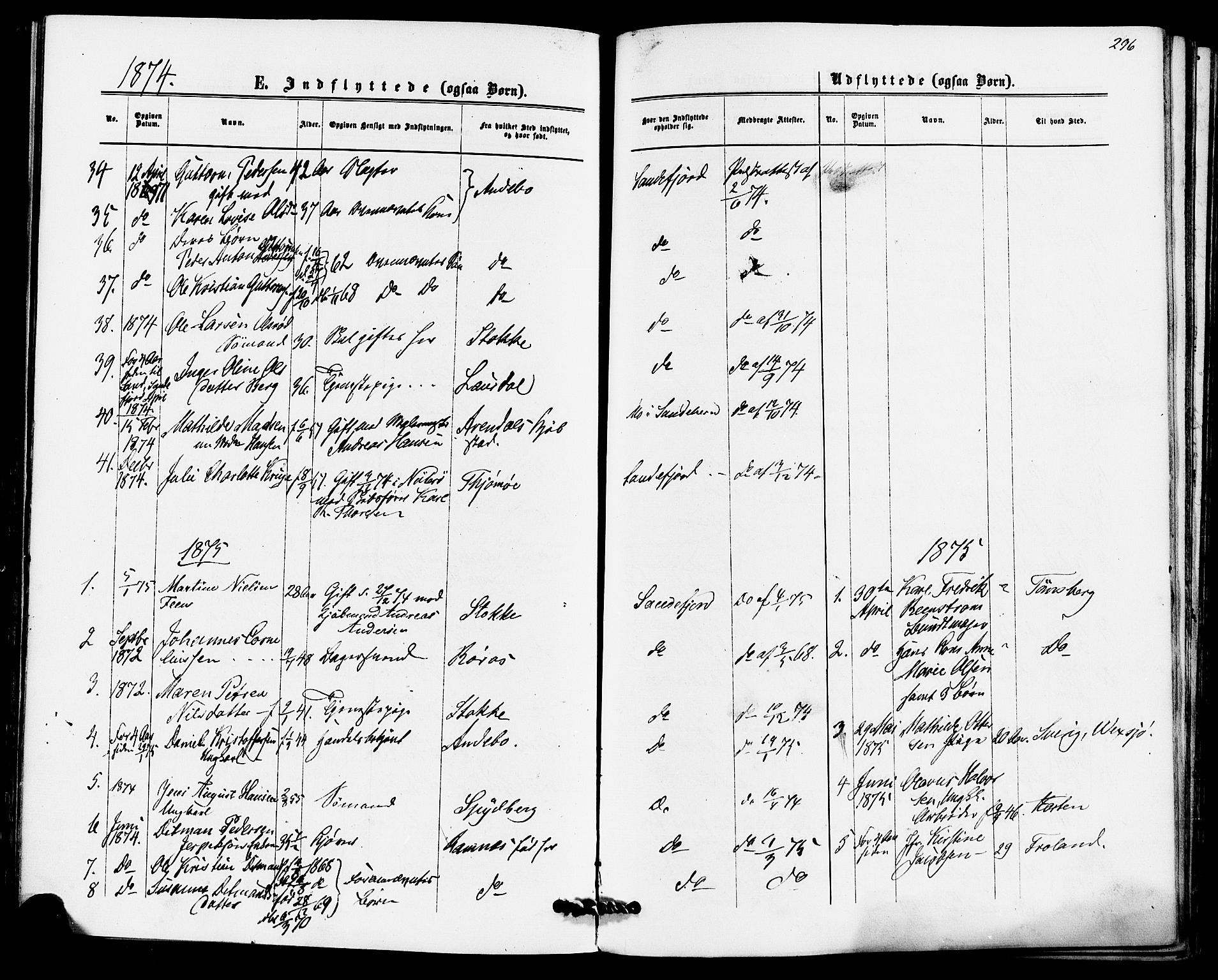 Sandefjord kirkebøker, SAKO/A-315/F/Fa/L0001: Parish register (official) no. 1, 1873-1879, p. 296