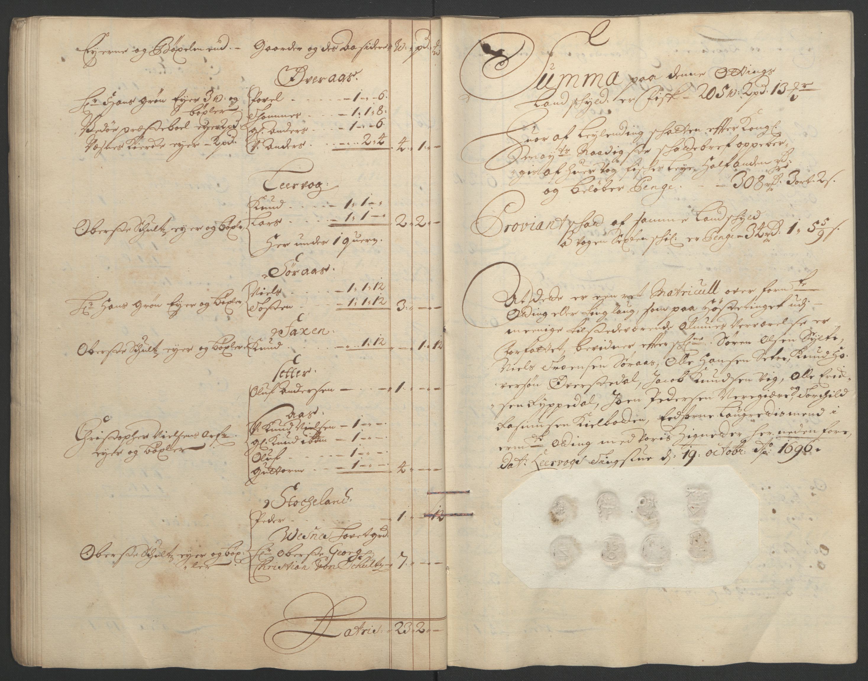 Rentekammeret inntil 1814, Reviderte regnskaper, Fogderegnskap, RA/EA-4092/R55/L3652: Fogderegnskap Romsdal, 1695-1696, p. 207