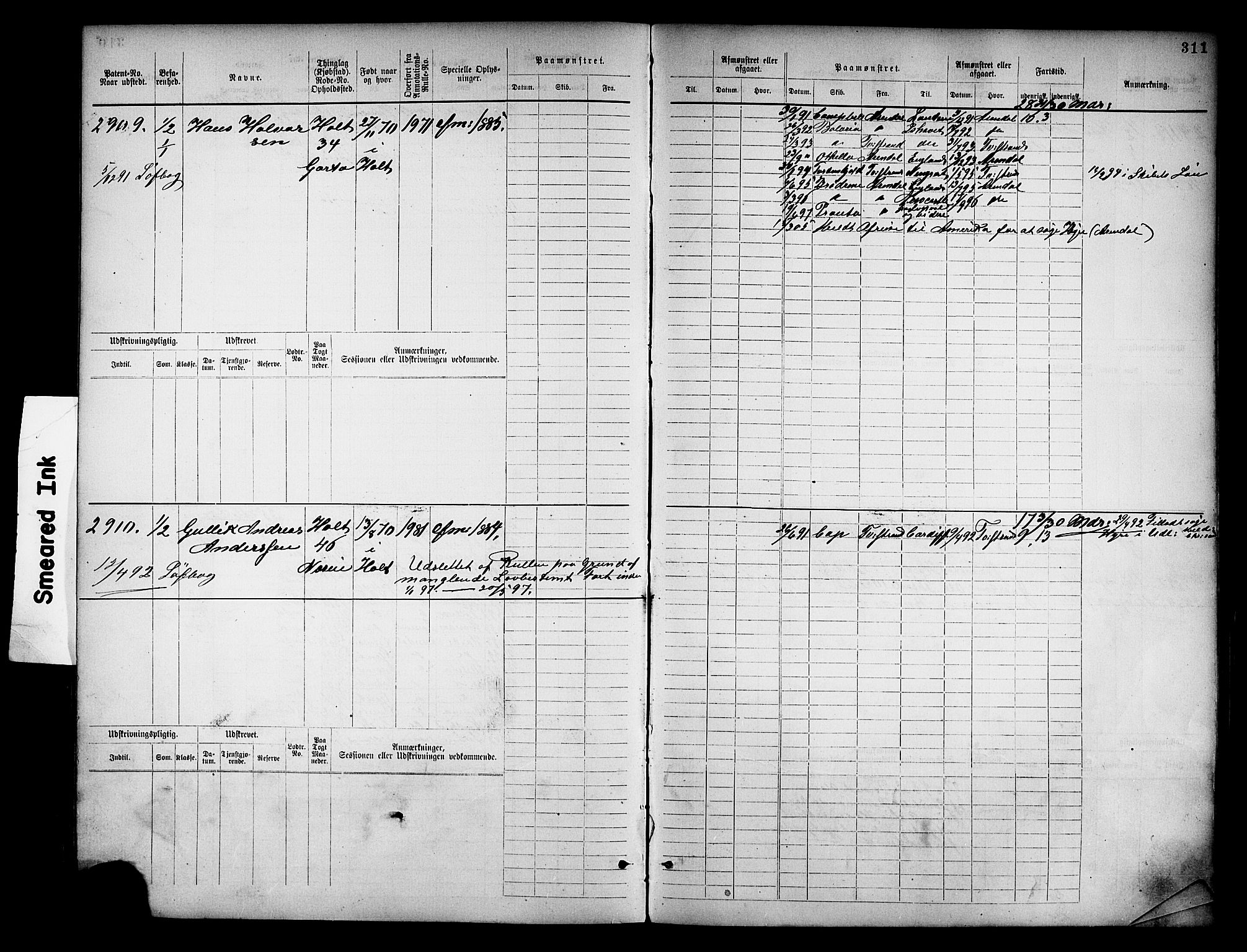 Tvedestrand mønstringskrets, AV/SAK-2031-0011/F/Fb/L0018: Hovedrulle nr 2289-3056, U-34, 1882-1892, p. 323