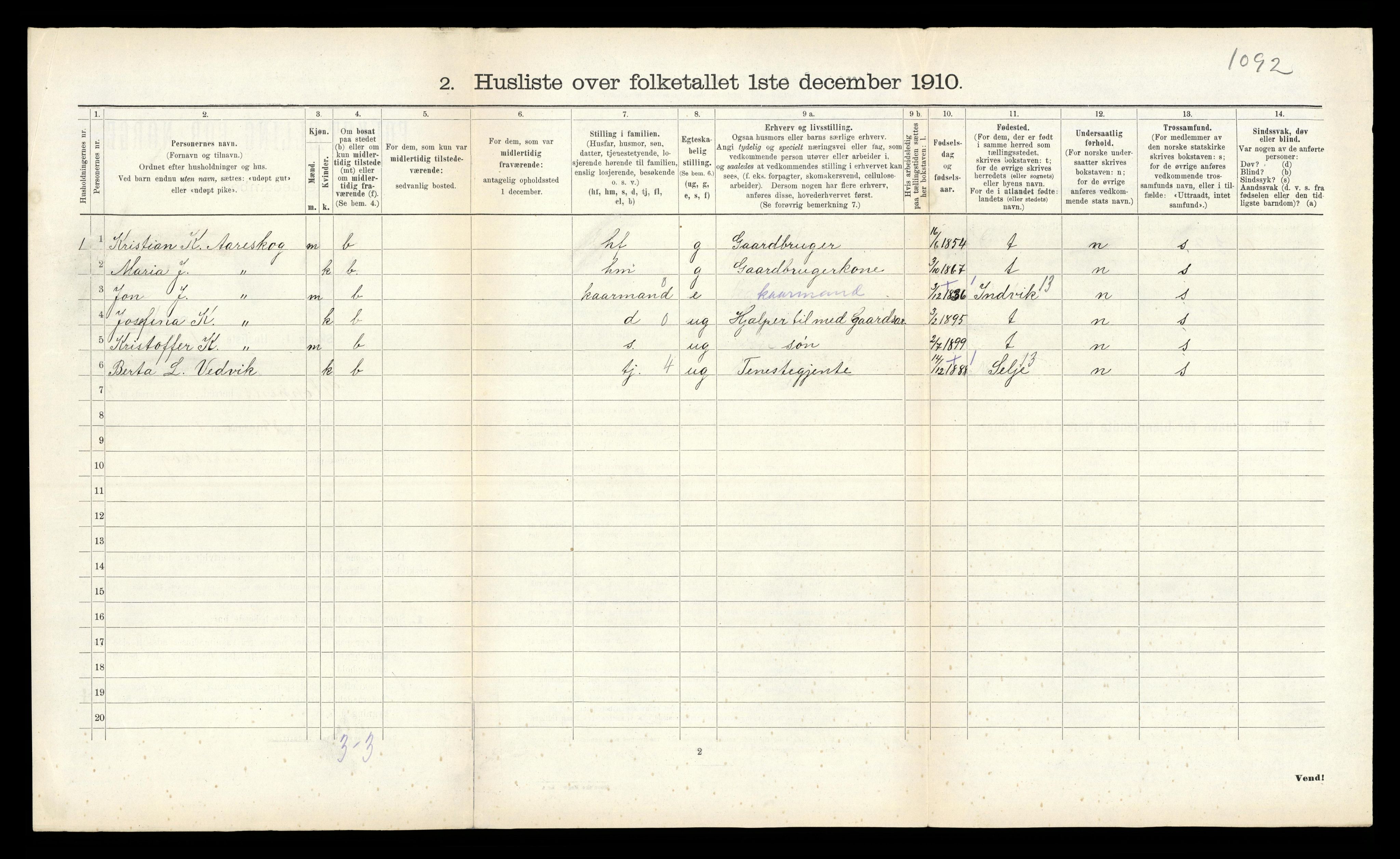 RA, 1910 census for Gloppen, 1910, p. 571