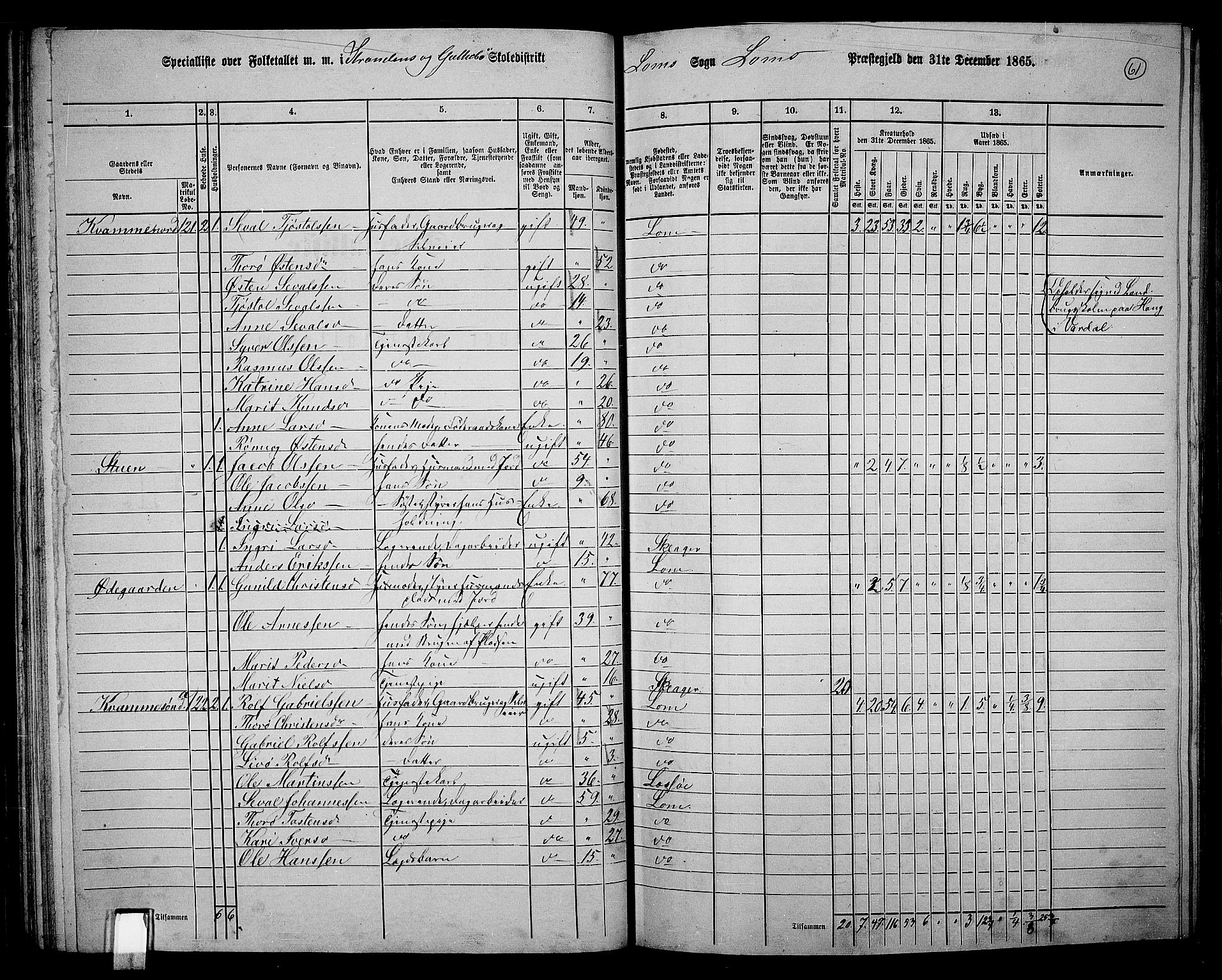 RA, 1865 census for Lom, 1865, p. 57