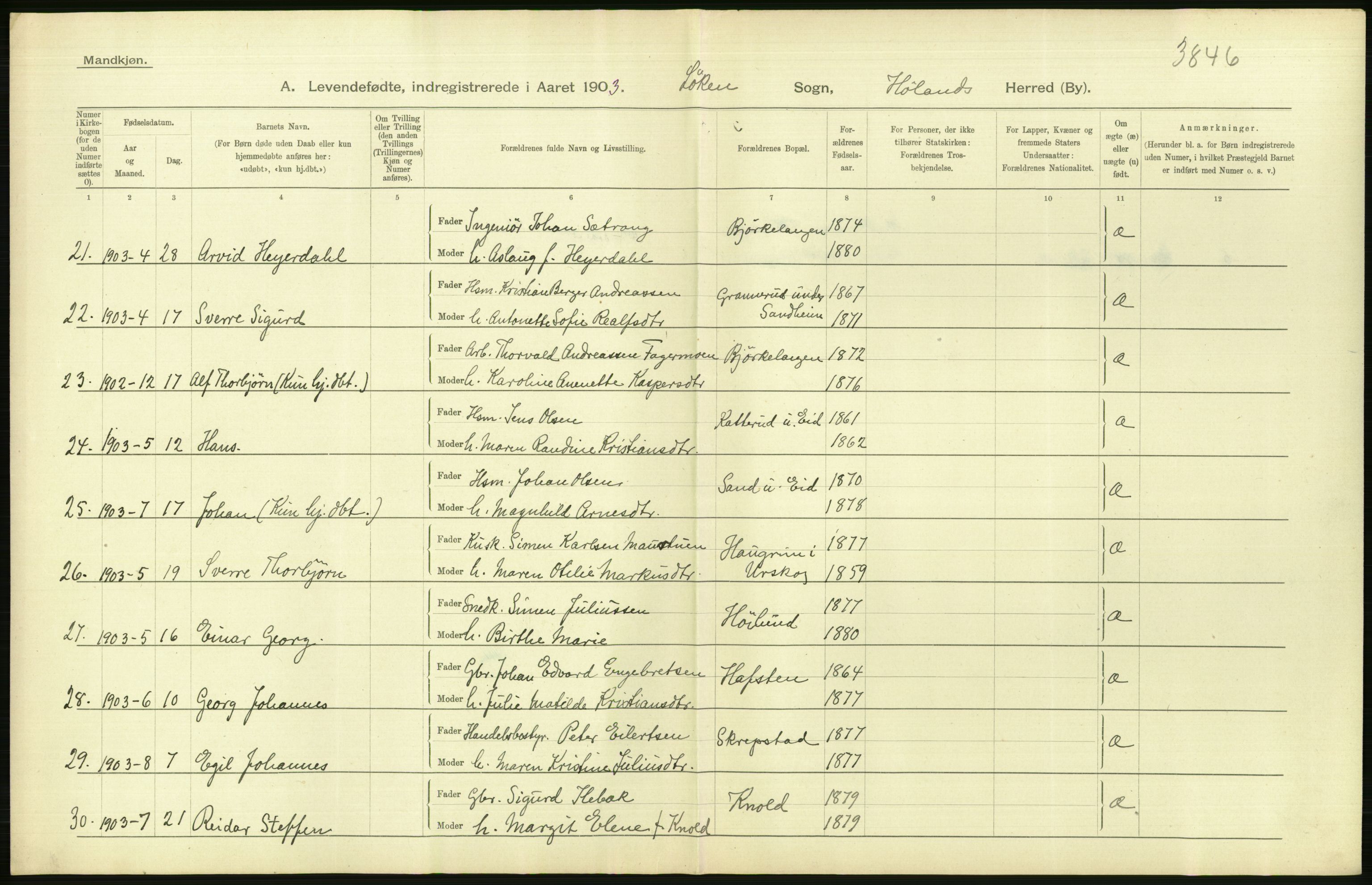 Statistisk sentralbyrå, Sosiodemografiske emner, Befolkning, AV/RA-S-2228/D/Df/Dfa/Dfaa/L0002: Akershus amt: Fødte, gifte, døde, 1903, p. 88