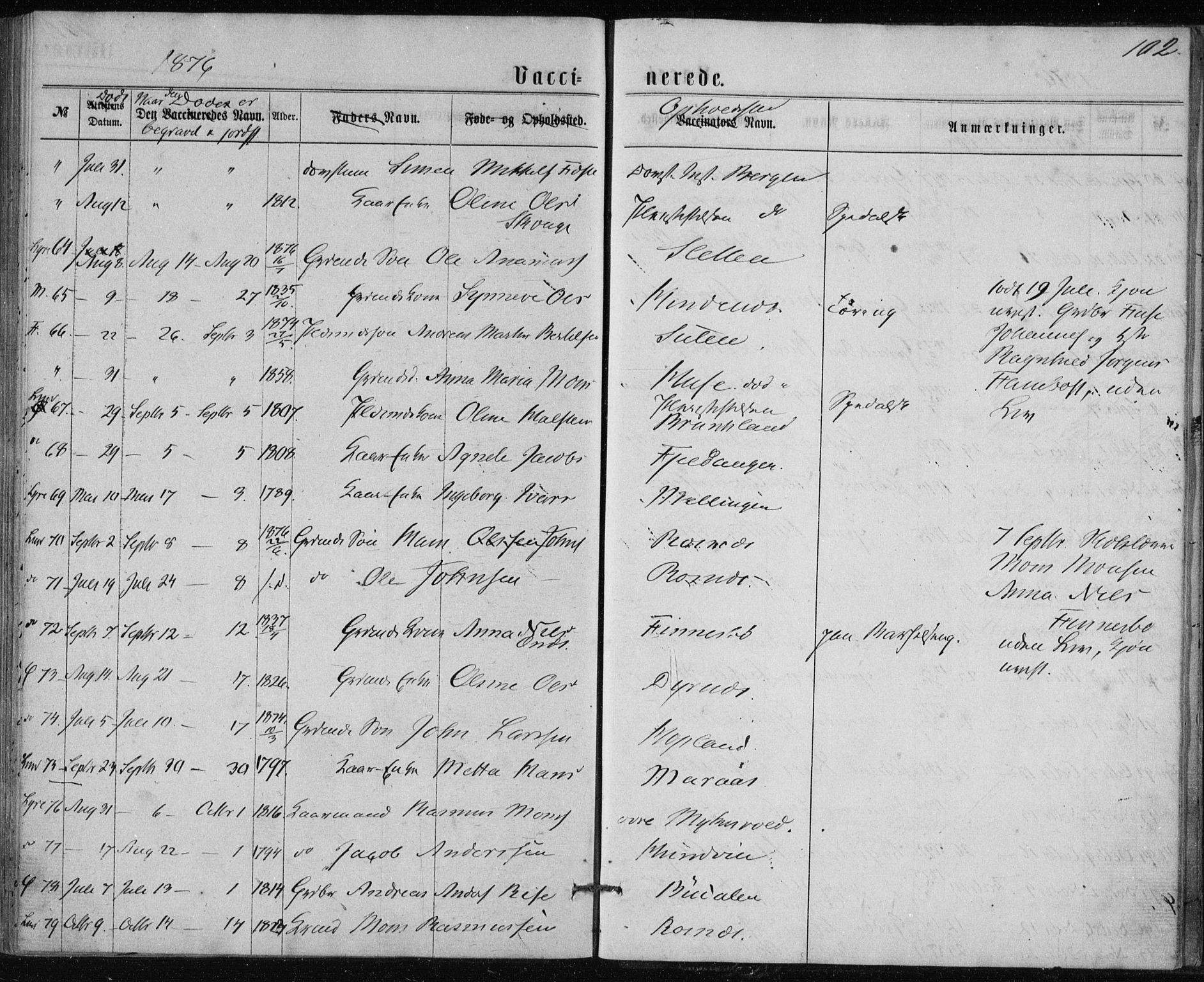 Lindås Sokneprestembete, AV/SAB-A-76701/H/Haa/Haaa/L0017: Parish register (official) no. A 17, 1874-1877, p. 102