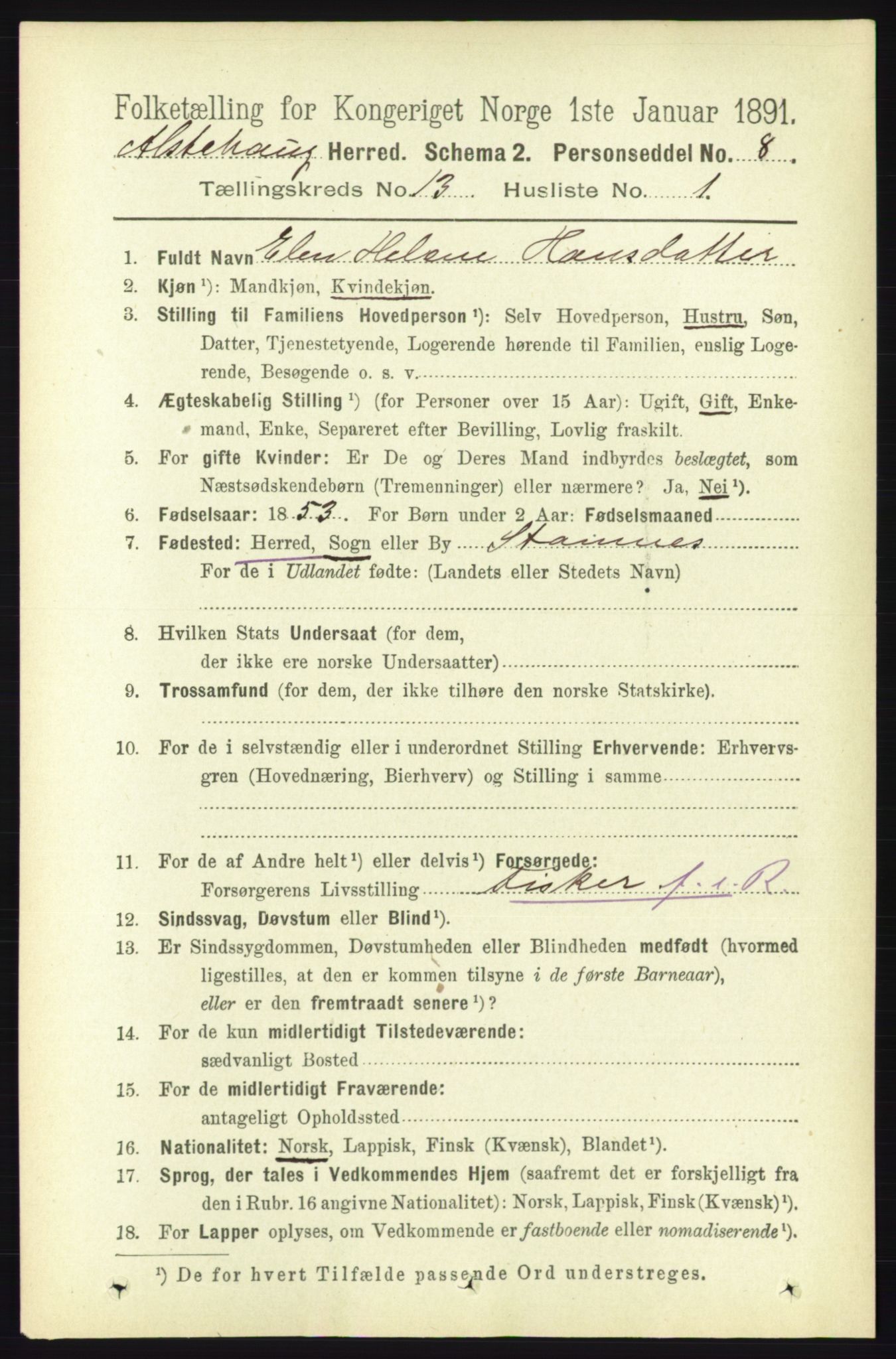 RA, 1891 census for 1820 Alstahaug, 1891, p. 4664