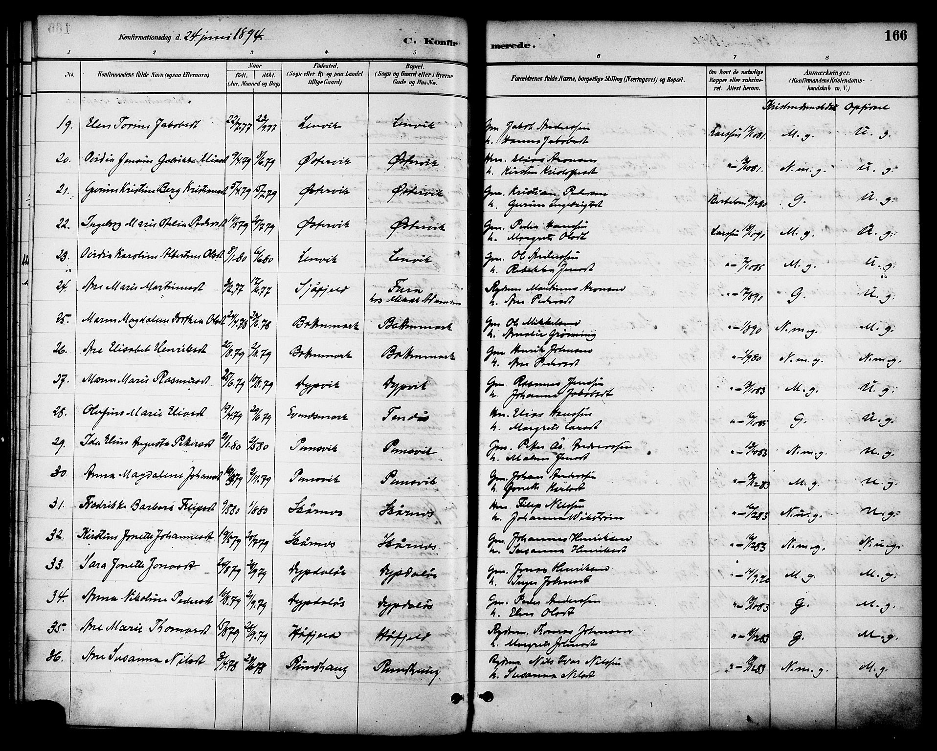 Ministerialprotokoller, klokkerbøker og fødselsregistre - Nordland, AV/SAT-A-1459/863/L0898: Parish register (official) no. 863A10, 1886-1897, p. 166