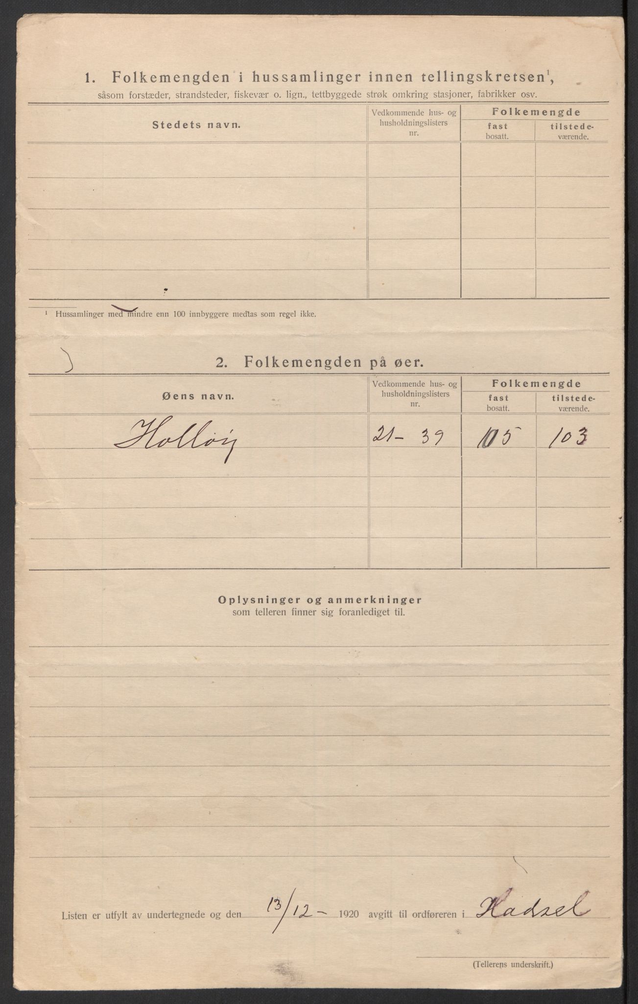 SAT, 1920 census for Hadsel, 1920, p. 31