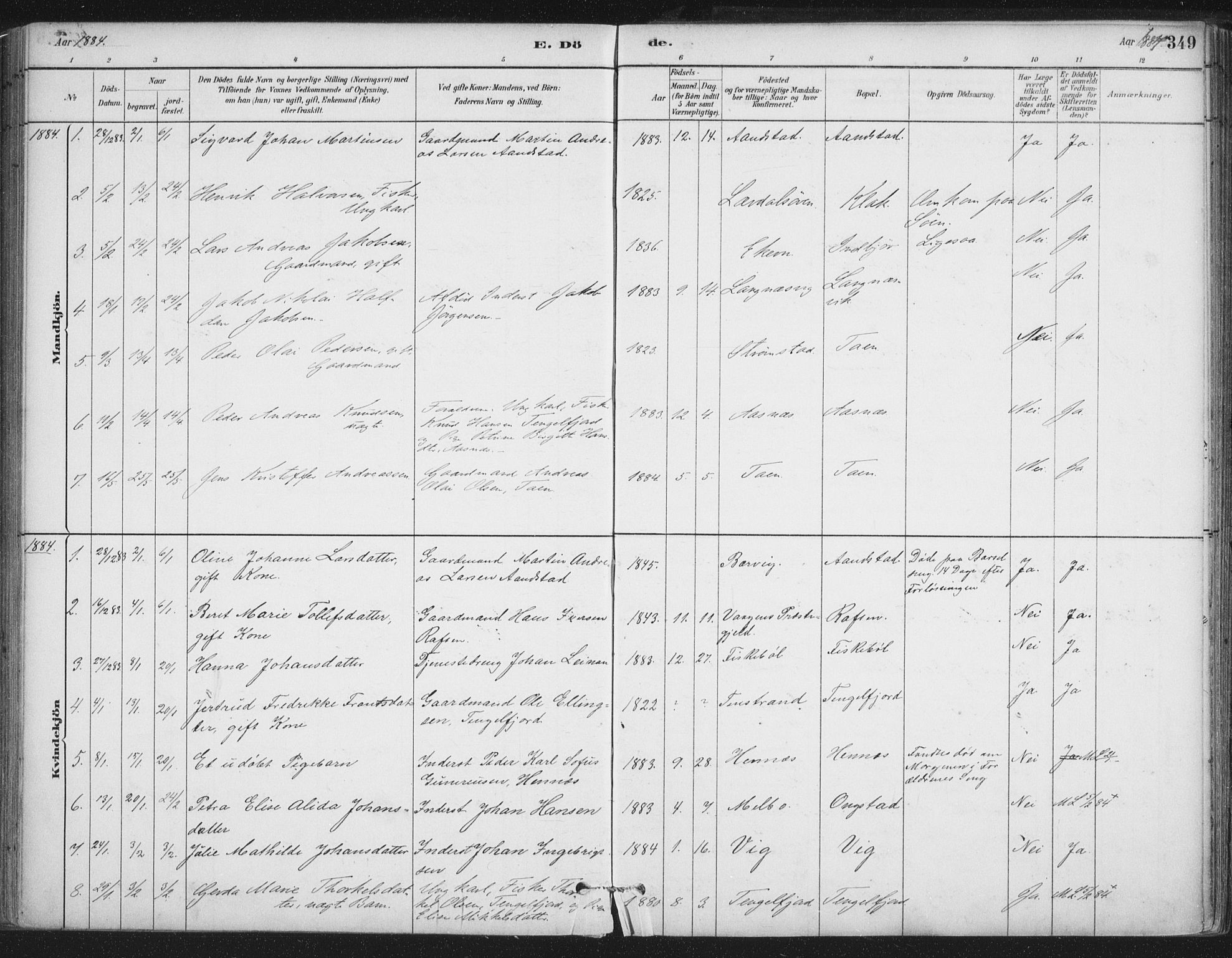 Ministerialprotokoller, klokkerbøker og fødselsregistre - Nordland, SAT/A-1459/888/L1244: Parish register (official) no. 888A10, 1880-1890, p. 349