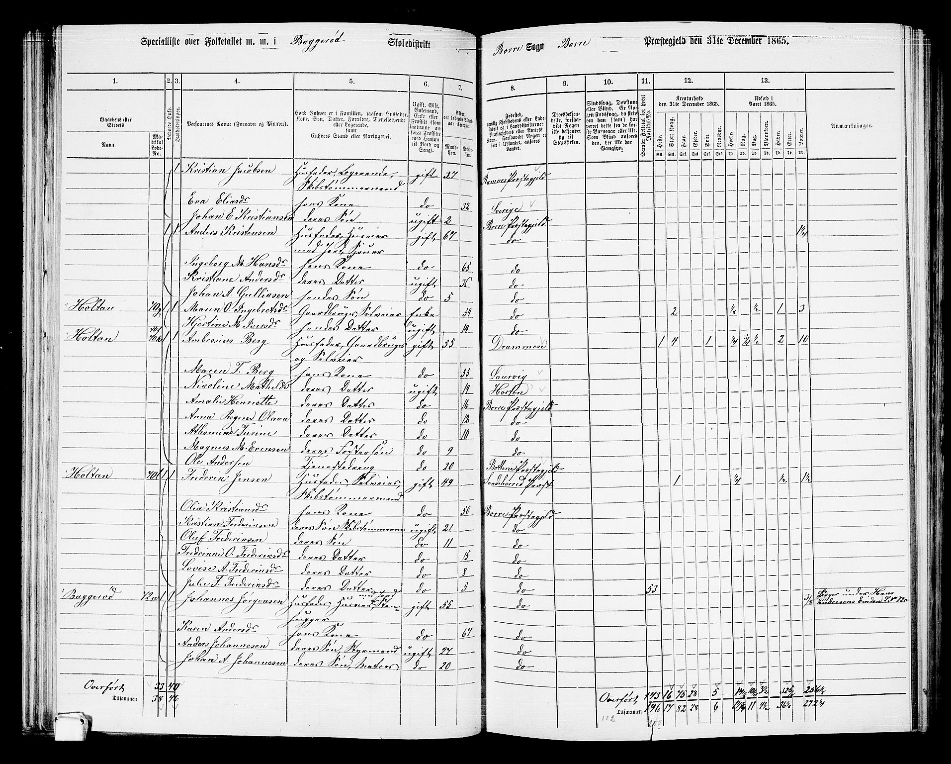 RA, 1865 census for Borre, 1865, p. 92