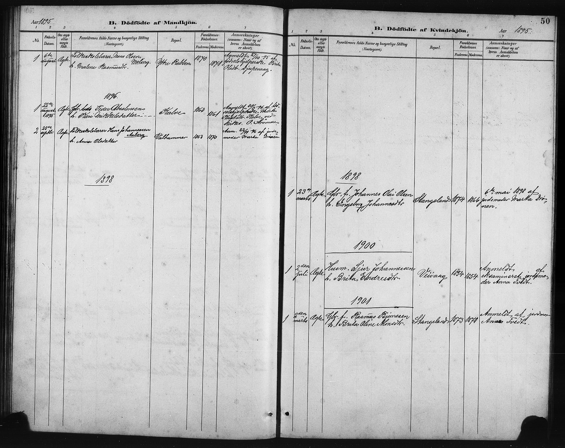 Austevoll Sokneprestembete, SAB/A-74201/H/Hab: Parish register (copy) no. B 4, 1889-1901, p. 50