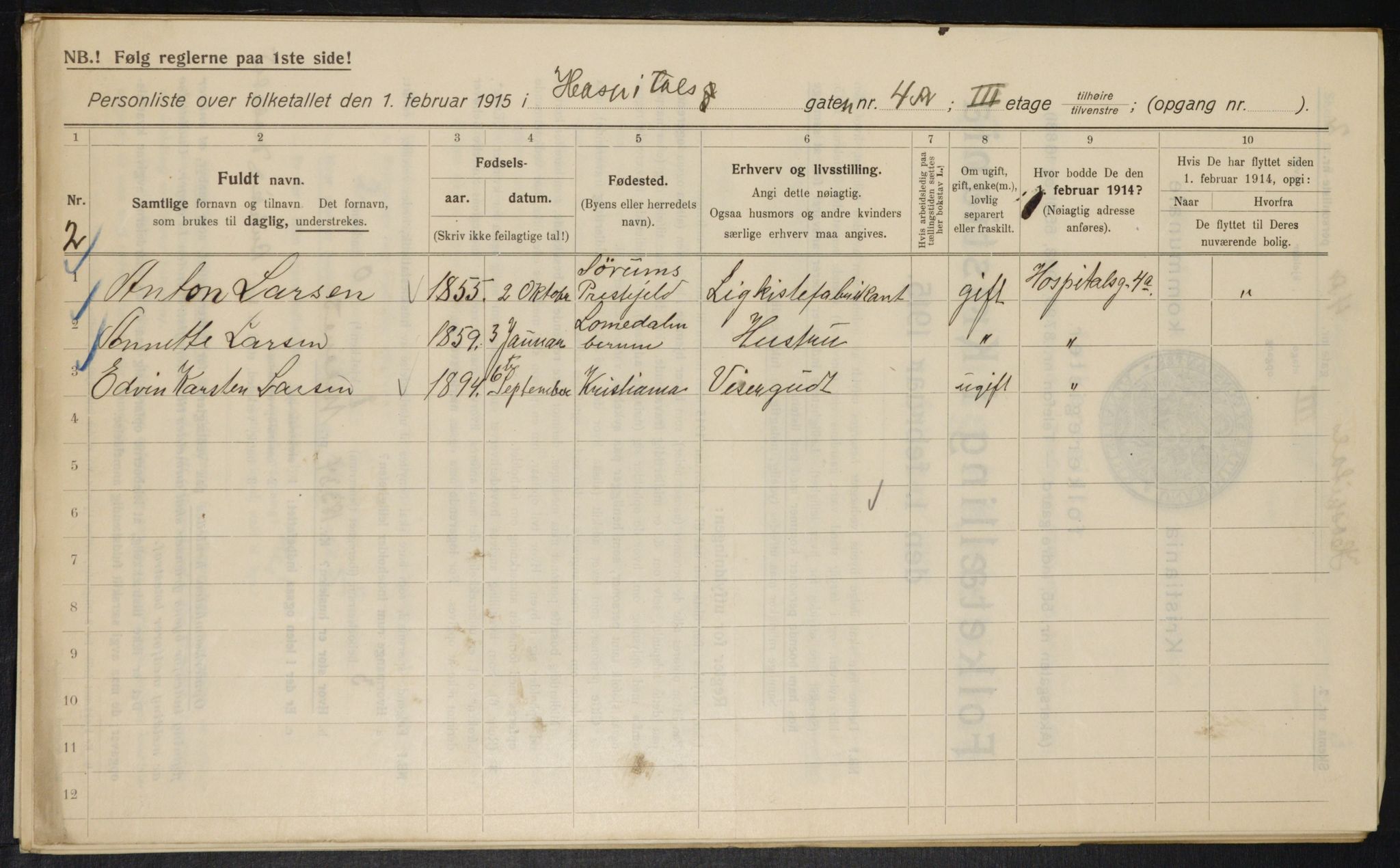 OBA, Municipal Census 1915 for Kristiania, 1915, p. 41013