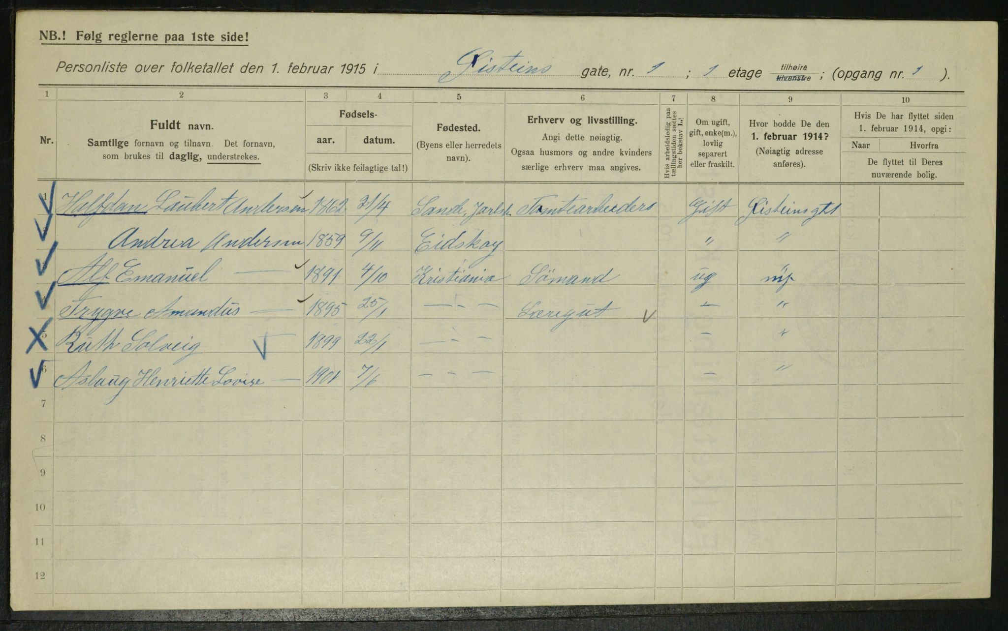 OBA, Municipal Census 1915 for Kristiania, 1915, p. 130850