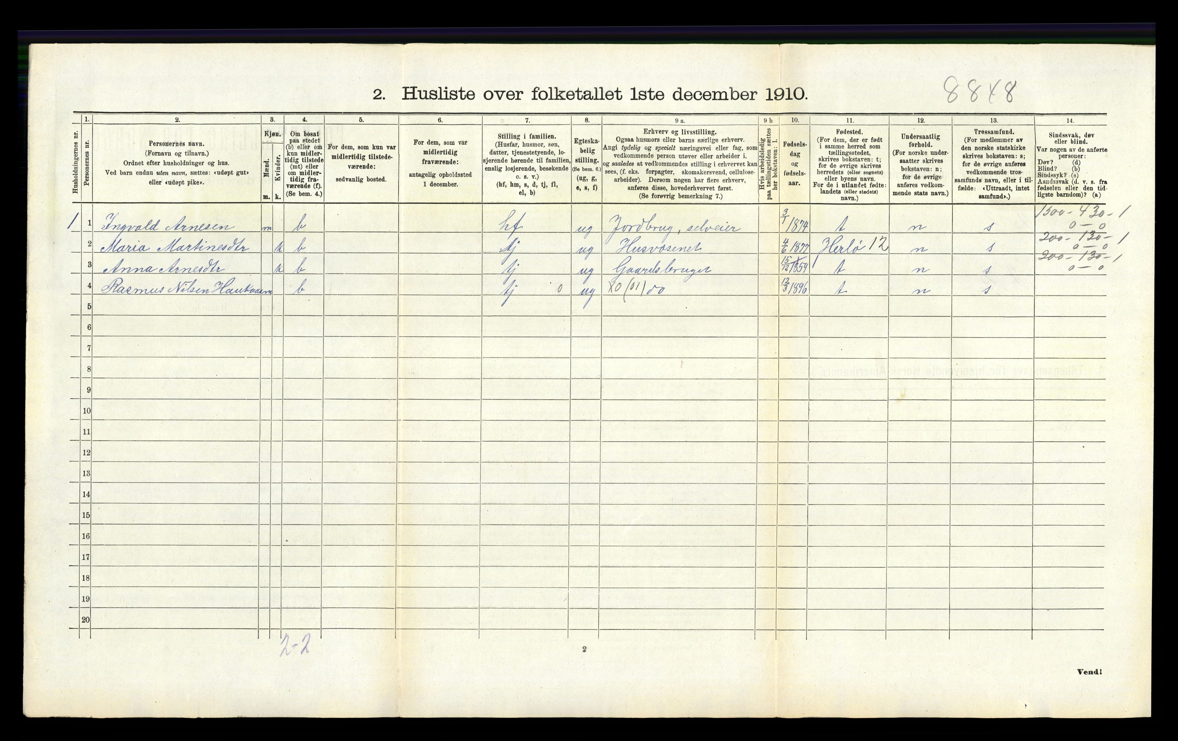 RA, 1910 census for Hamre, 1910, p. 211