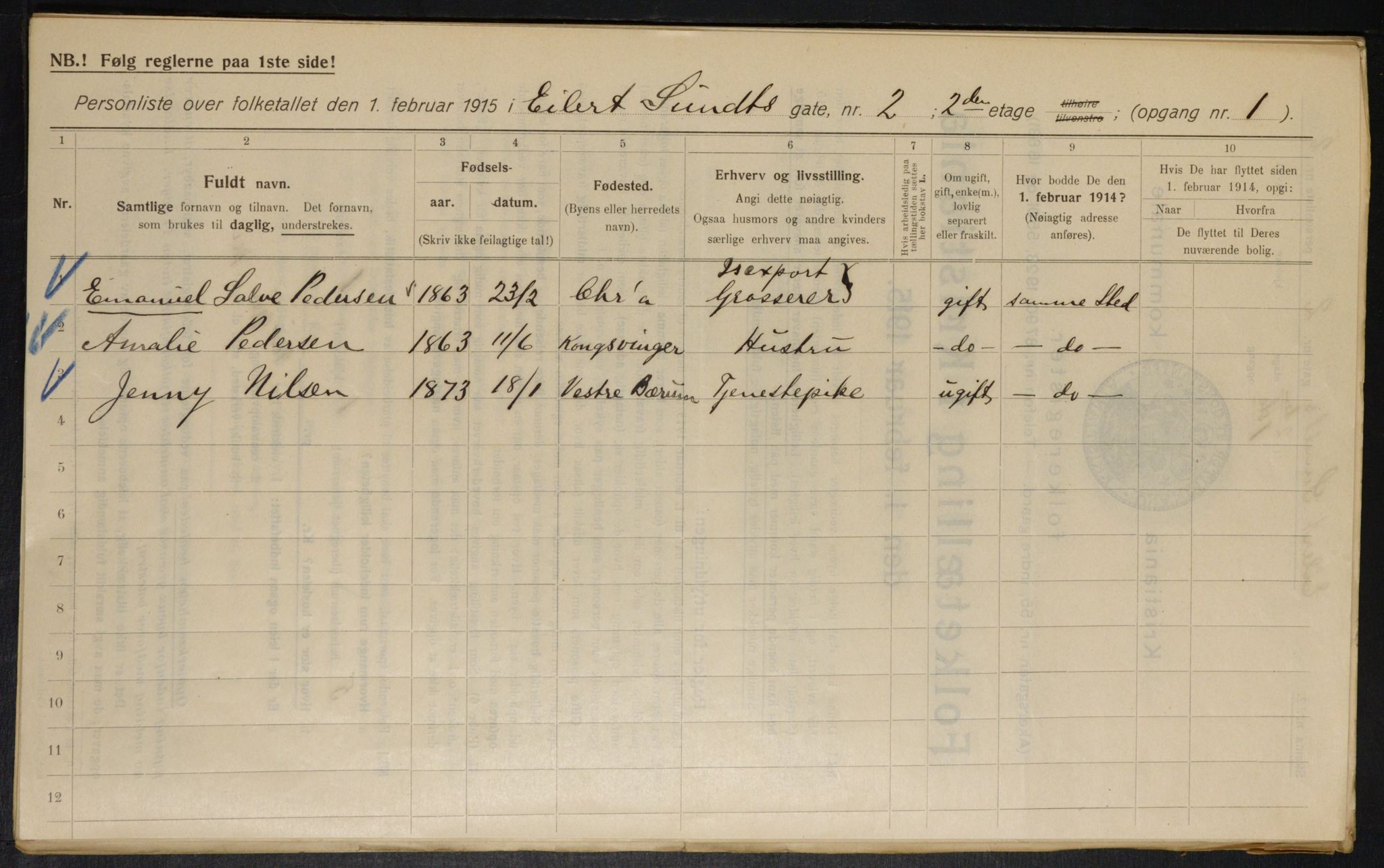 OBA, Municipal Census 1915 for Kristiania, 1915, p. 18540