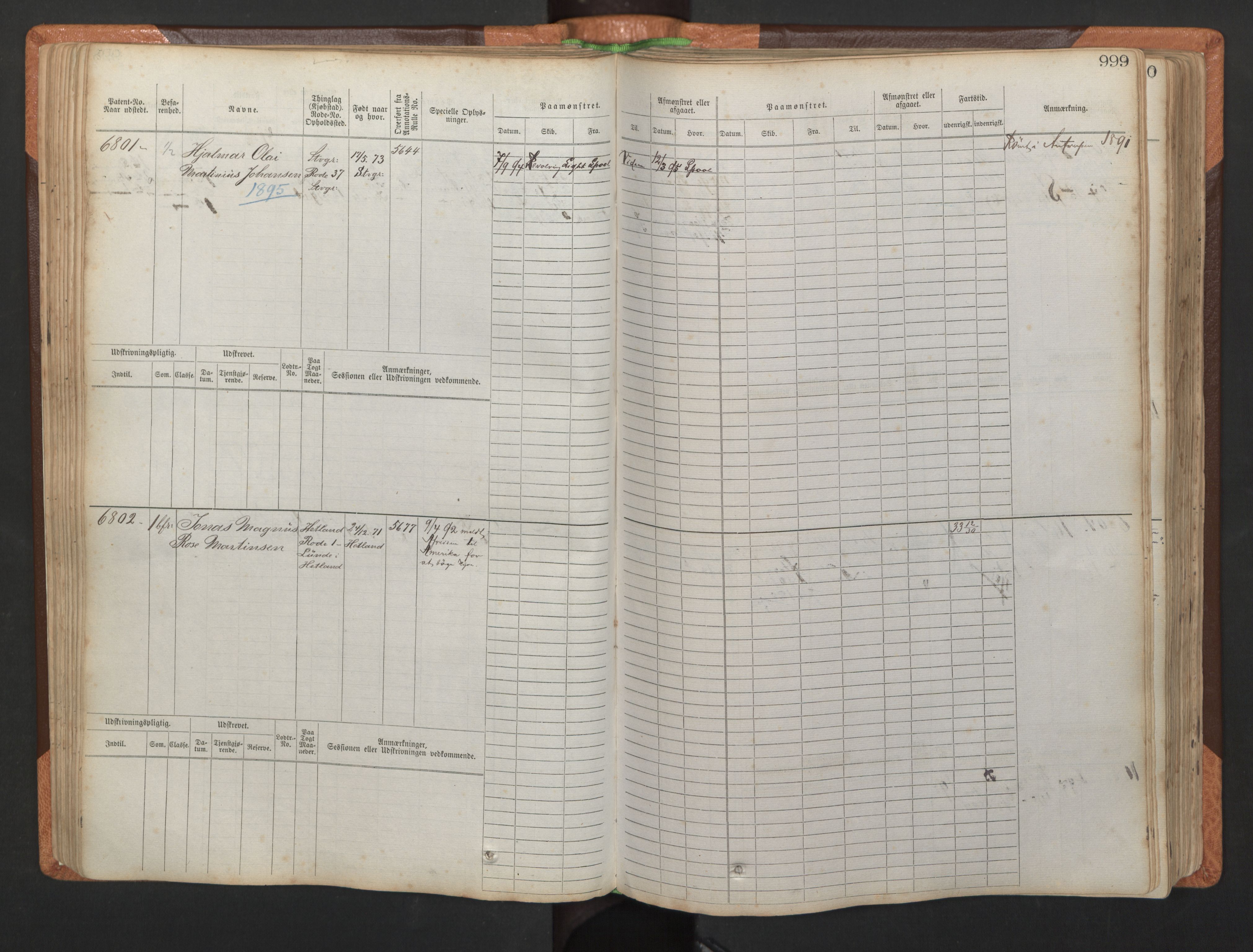 Stavanger sjømannskontor, AV/SAST-A-102006/F/Fb/Fbb/L0011: Sjøfartshovedrulle, patentnr. 6607-7206 (del 2), 1887-1896, p. 102