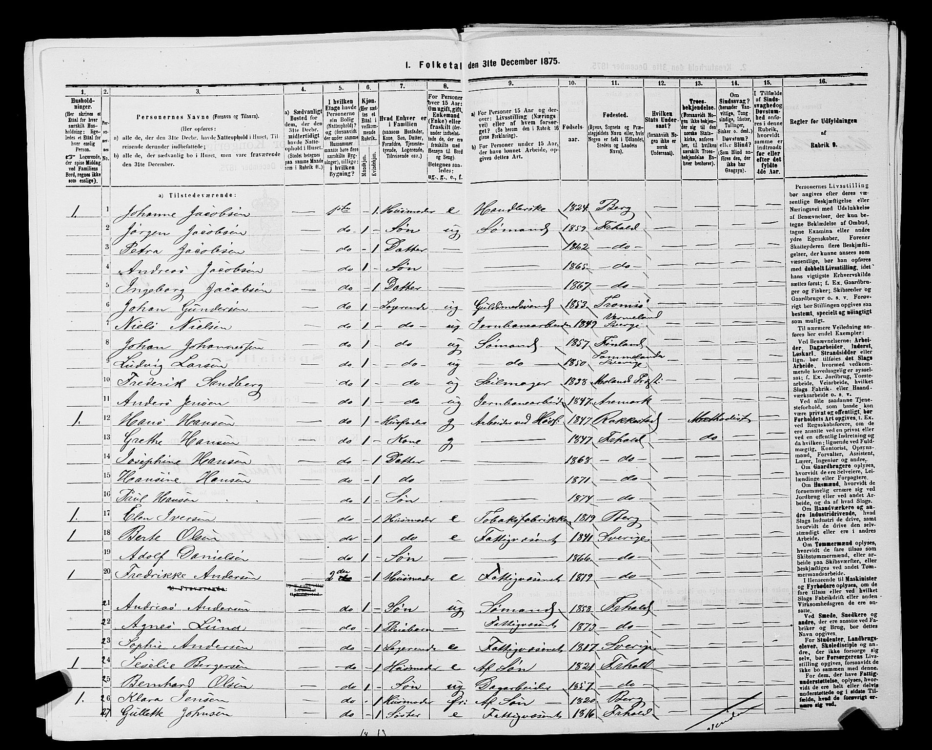 RA, 1875 census for 0101P Fredrikshald, 1875, p. 586