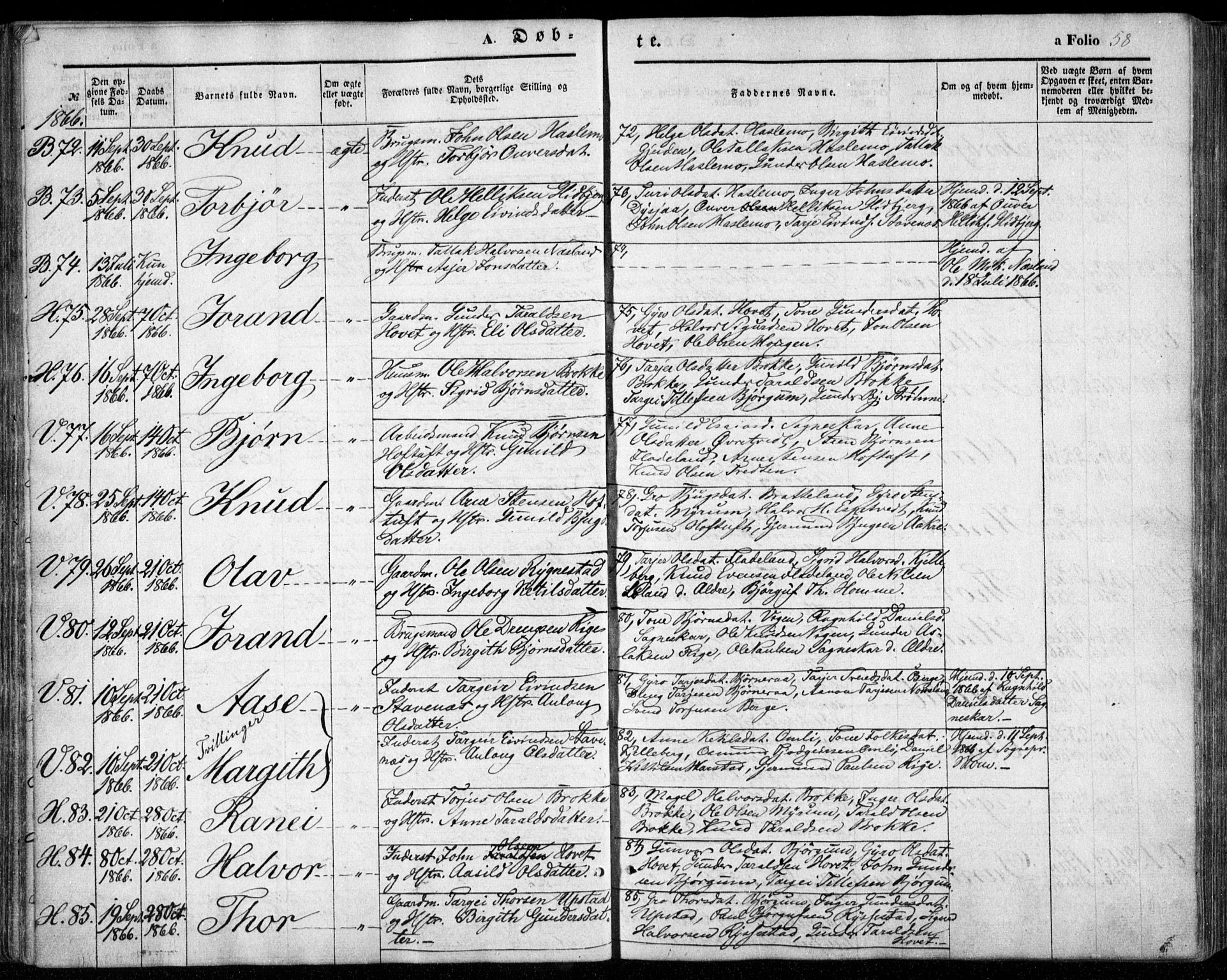 Valle sokneprestkontor, SAK/1111-0044/F/Fa/Fac/L0007: Parish register (official) no. A 7, 1854-1868, p. 58