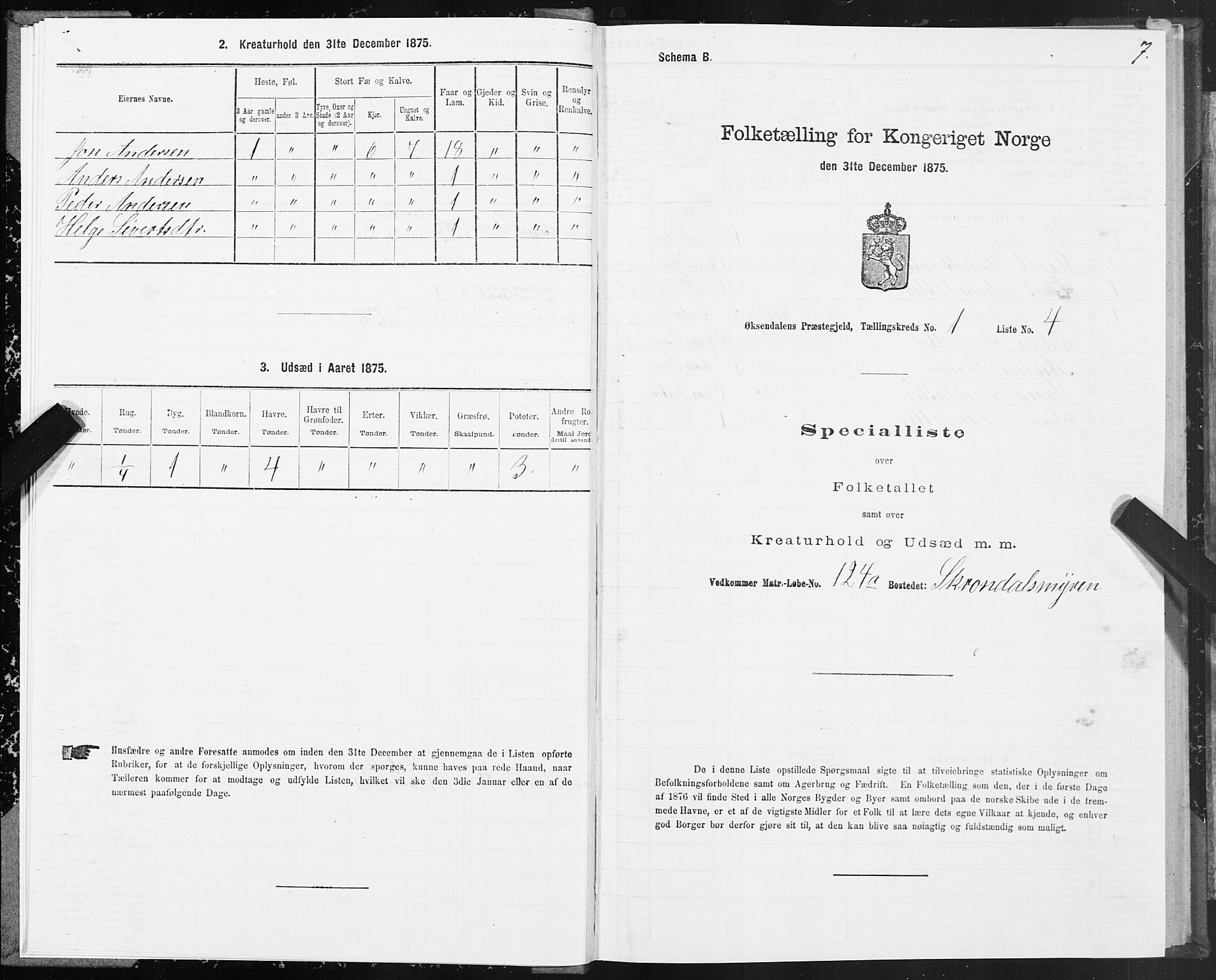SAT, 1875 census for 1561P Øksendal, 1875, p. 1007