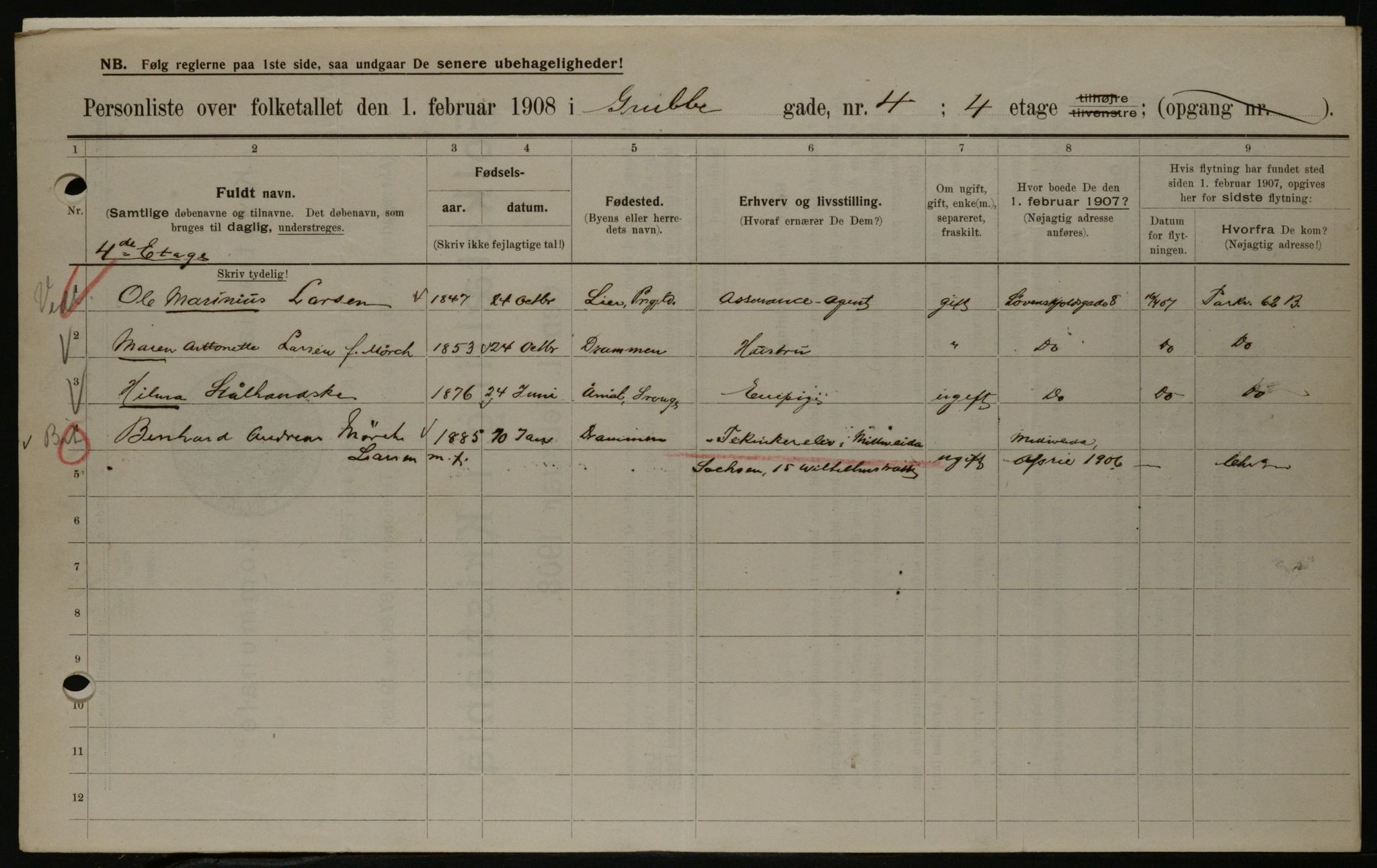 OBA, Municipal Census 1908 for Kristiania, 1908, p. 27214