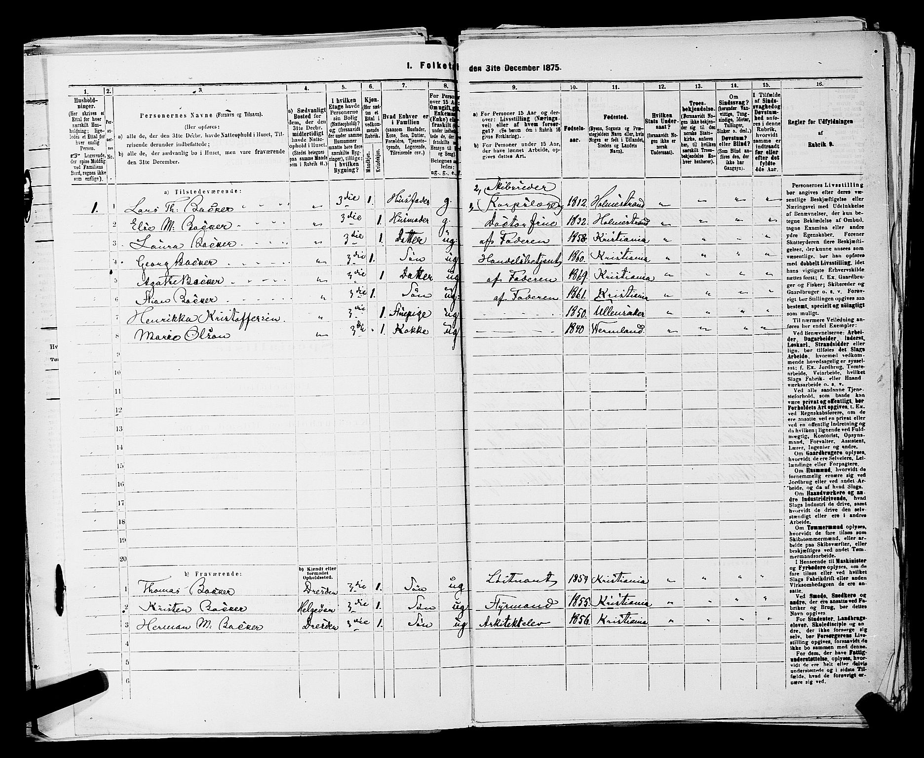 RA, 1875 census for 0301 Kristiania, 1875, p. 2637