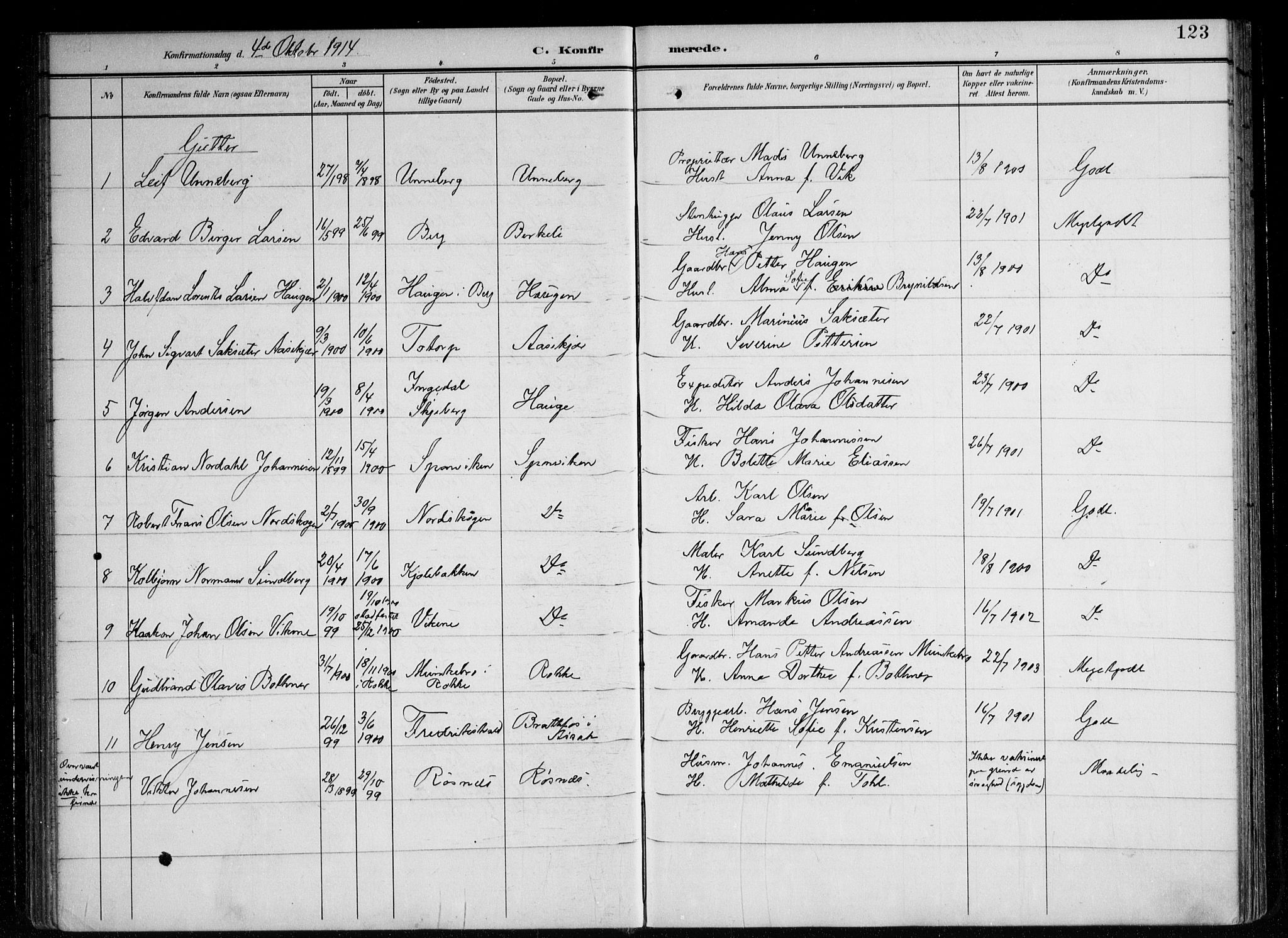 Berg prestekontor Kirkebøker, AV/SAO-A-10902/F/Fa/L0008: Parish register (official) no. I 8, 1902-1920, p. 123