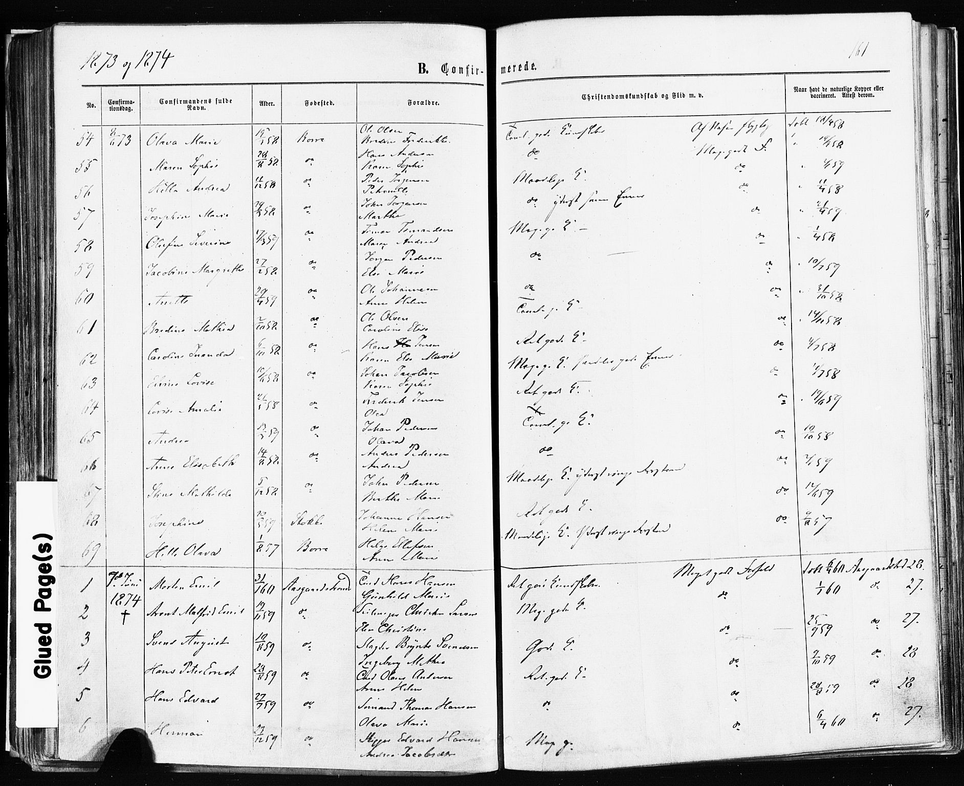 Borre kirkebøker, SAKO/A-338/F/Fa/L0008: Parish register (official) no. I 8, 1868-1877, p. 161