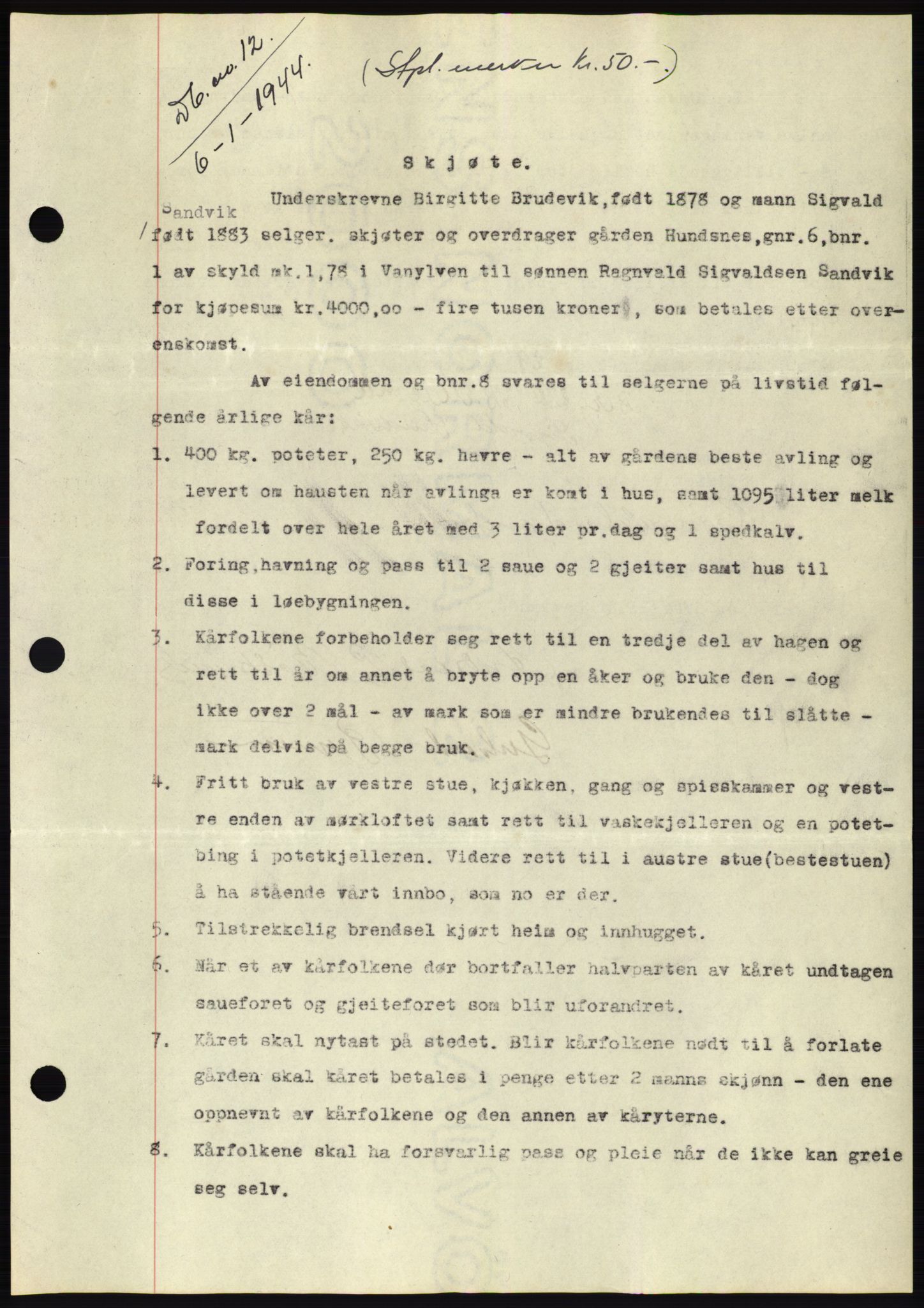 Søre Sunnmøre sorenskriveri, SAT/A-4122/1/2/2C/L0076: Mortgage book no. 2A, 1943-1944, Diary no: : 12/1944