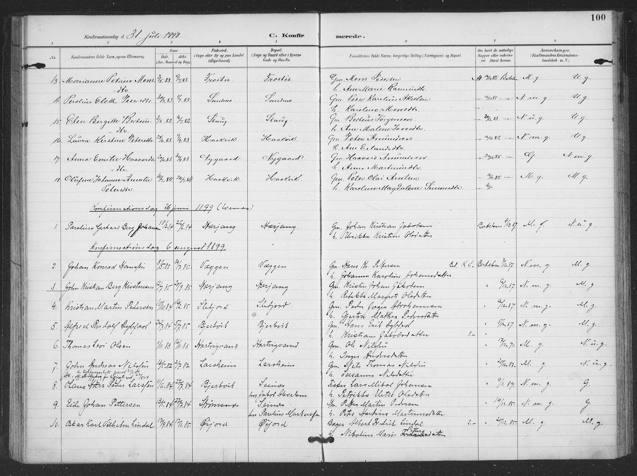 Ministerialprotokoller, klokkerbøker og fødselsregistre - Nordland, SAT/A-1459/866/L0939: Parish register (official) no. 866A02, 1894-1906, p. 100