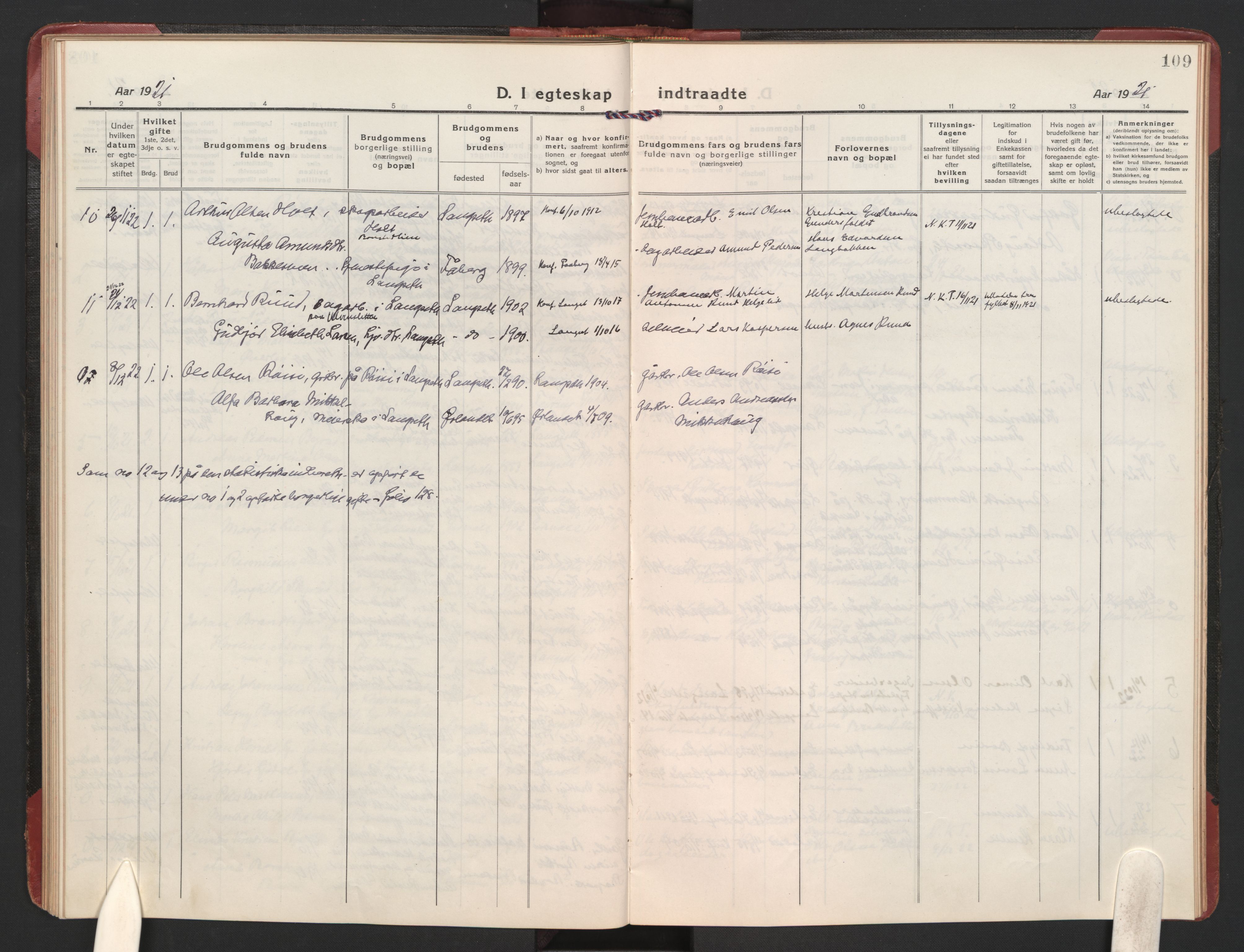 Eidsvoll prestekontor Kirkebøker, AV/SAO-A-10888/F/Fb/L0005: Parish register (official) no. II 5, 1920-1923, p. 109