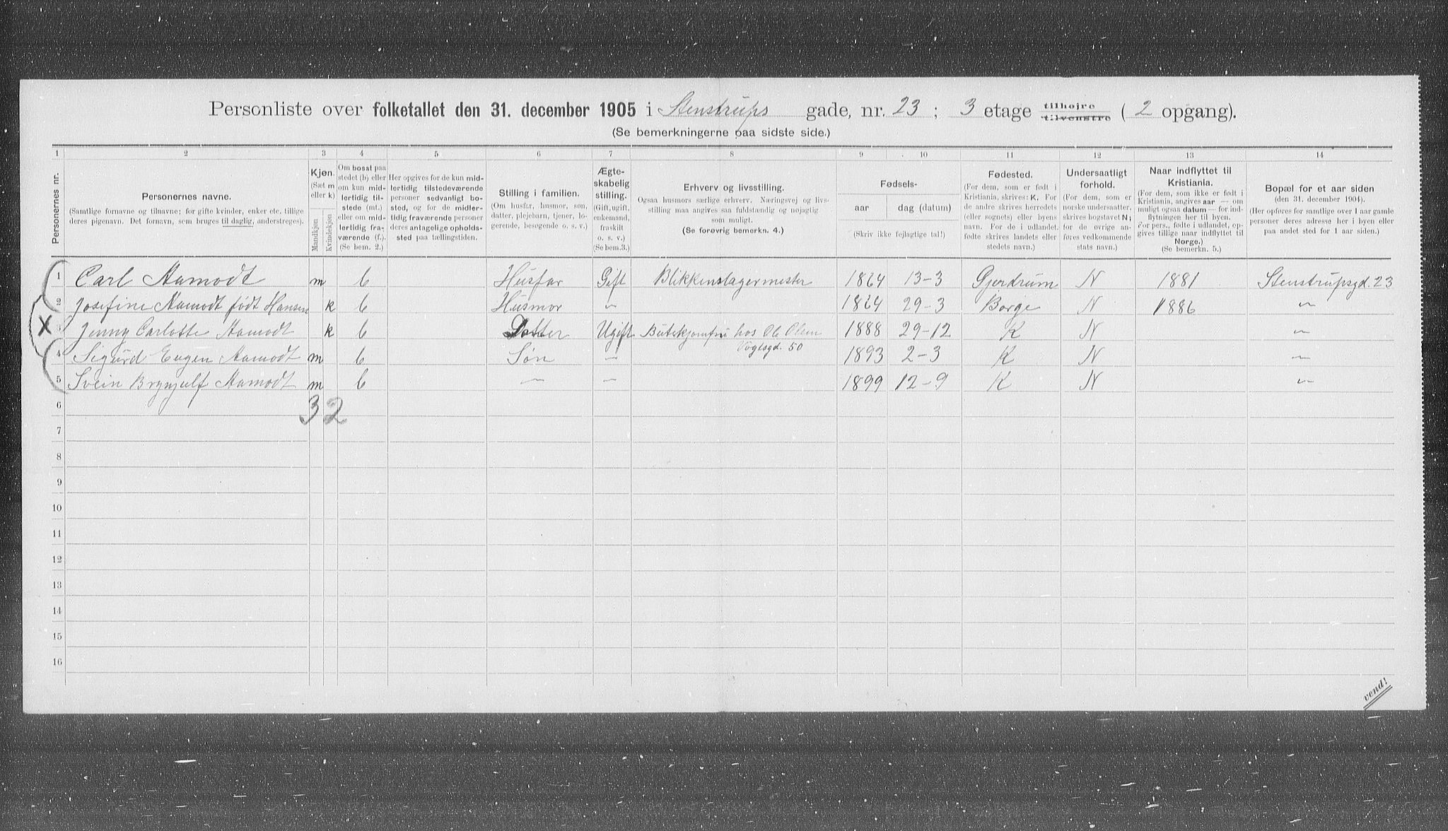 OBA, Municipal Census 1905 for Kristiania, 1905, p. 52905