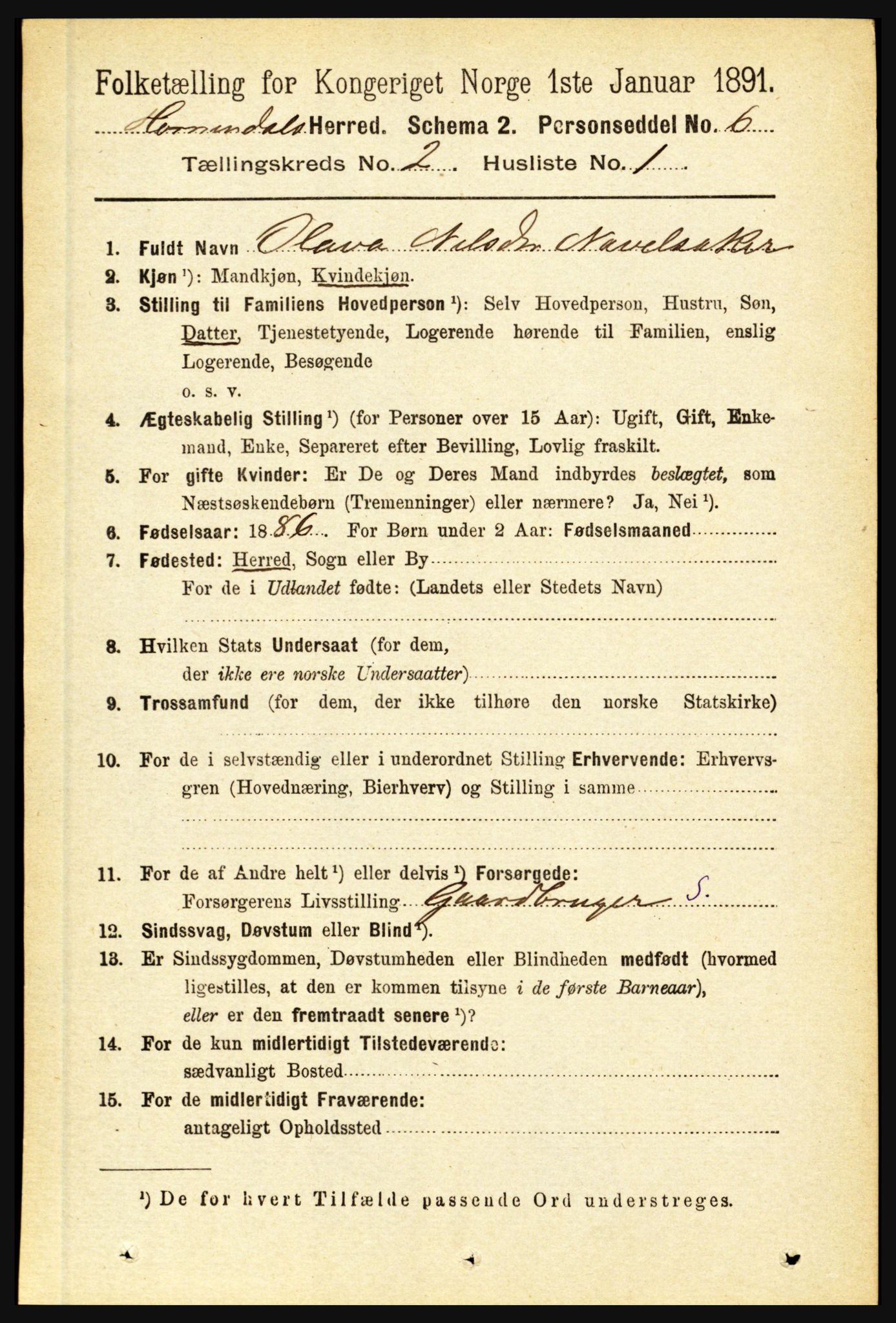 RA, 1891 census for 1444 Hornindal, 1891, p. 330