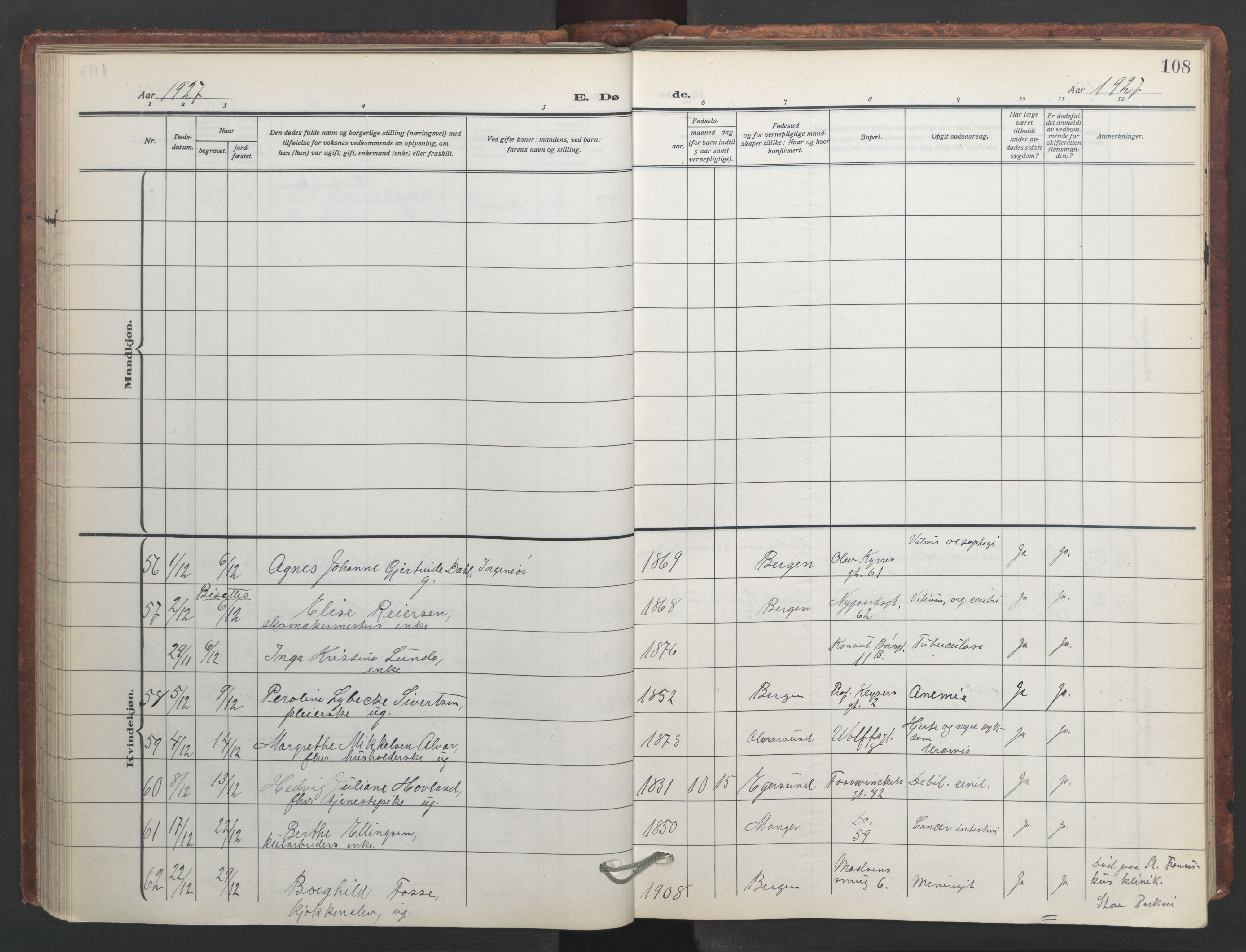 Johanneskirken sokneprestembete, AV/SAB-A-76001/H/Hab: Parish register (copy) no. D 2, 1916-1950, p. 107b-108a