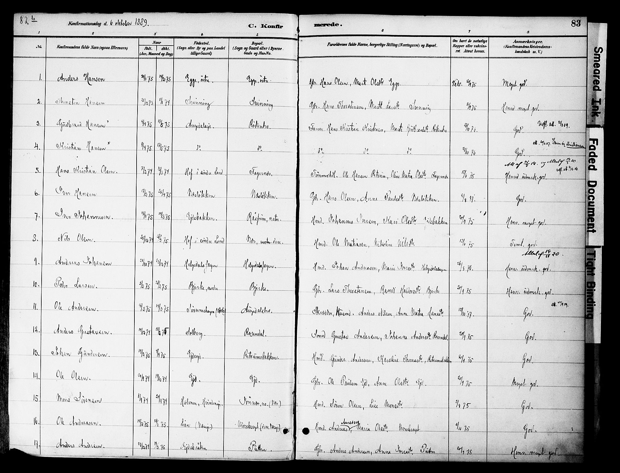 Gran prestekontor, SAH/PREST-112/H/Ha/Haa/L0020: Parish register (official) no. 20, 1889-1899, p. 83