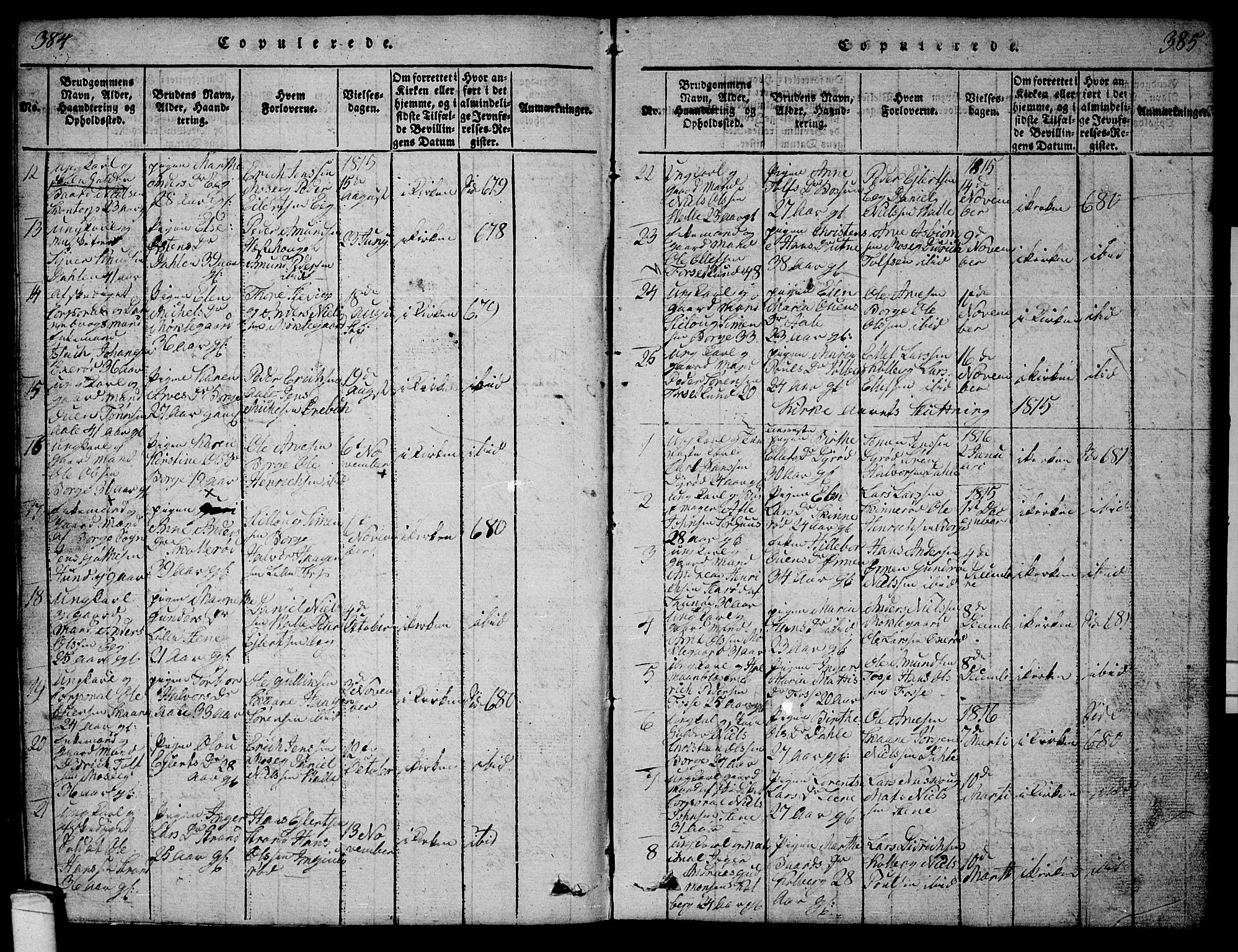 Onsøy prestekontor Kirkebøker, SAO/A-10914/G/Ga/L0001: Parish register (copy) no. I 1, 1814-1840, p. 384-385