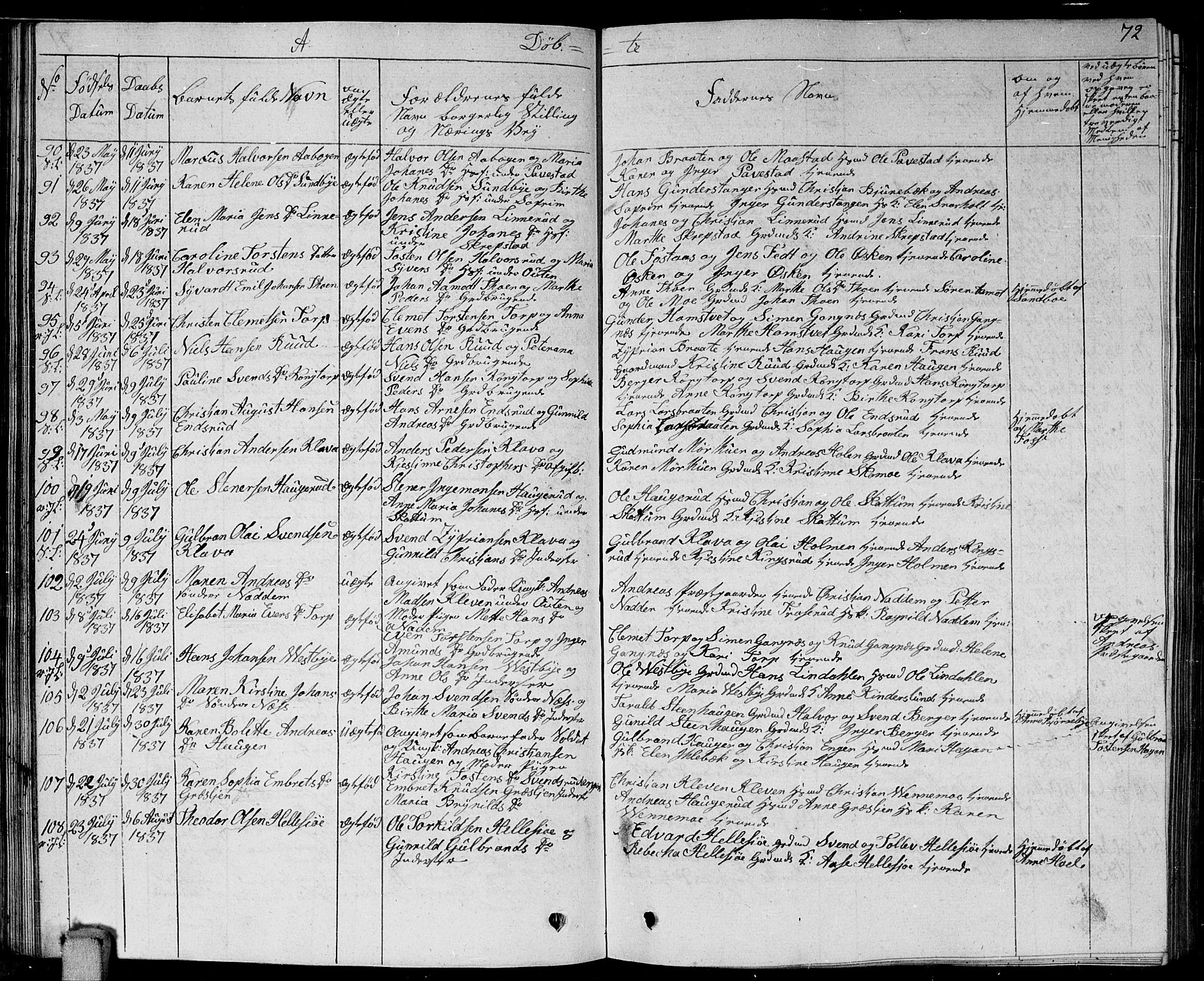 Høland prestekontor Kirkebøker, AV/SAO-A-10346a/G/Ga/L0002: Parish register (copy) no. I 2, 1827-1845, p. 72